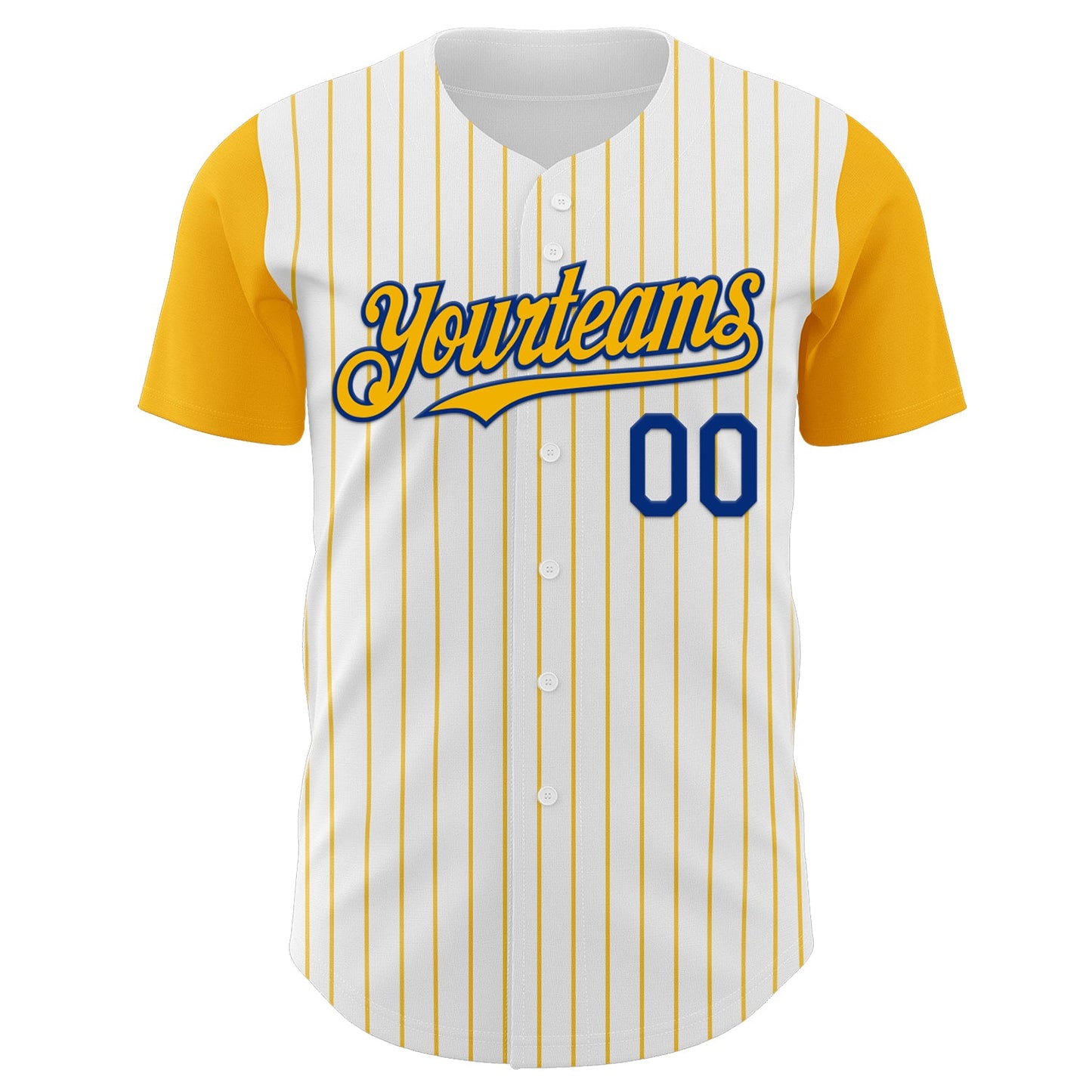 Custom White Gold Pinstripe Royal Authentic Two Tone Baseball Jersey view 2