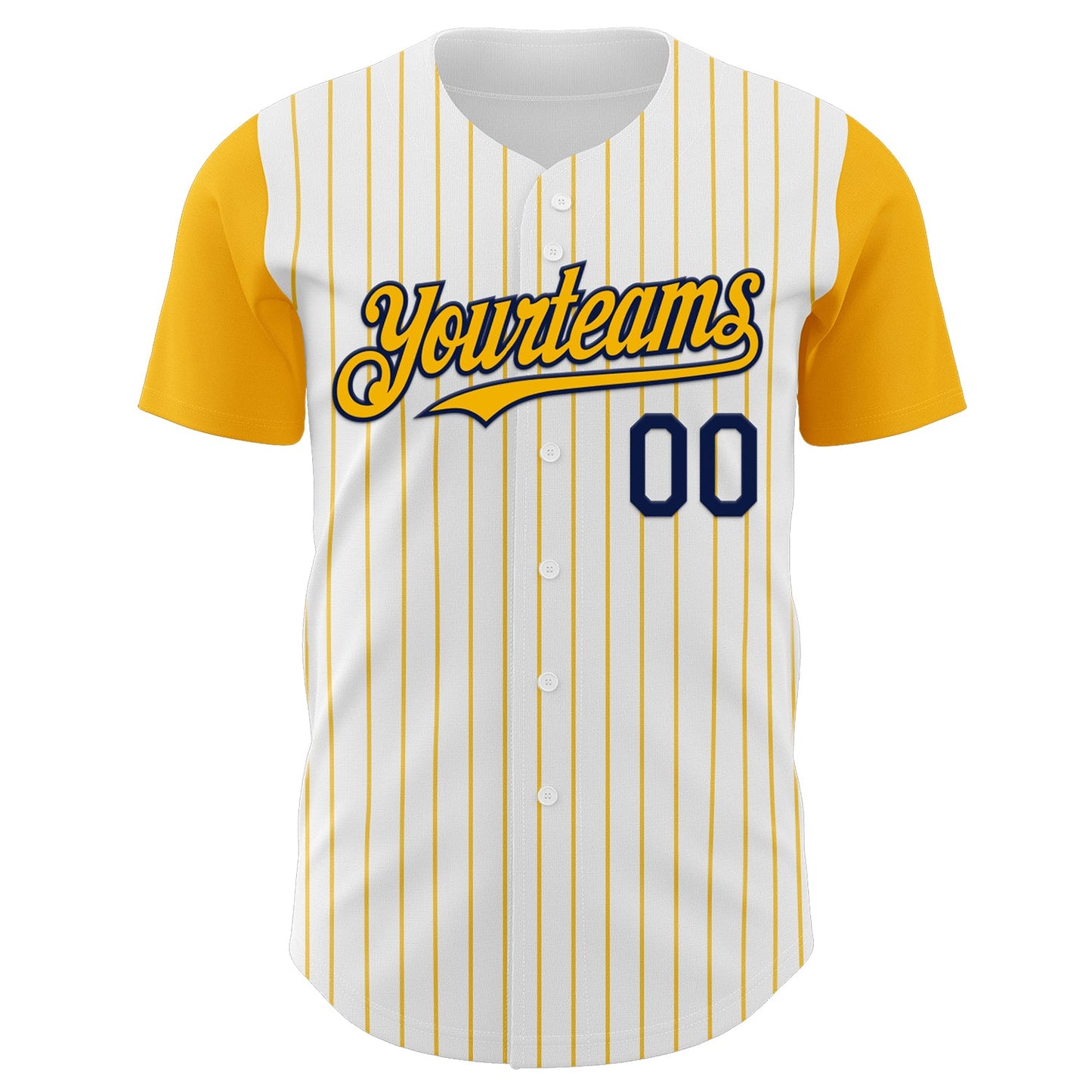 Custom White Gold Pinstripe Navy Authentic Two Tone Baseball Jersey view 2