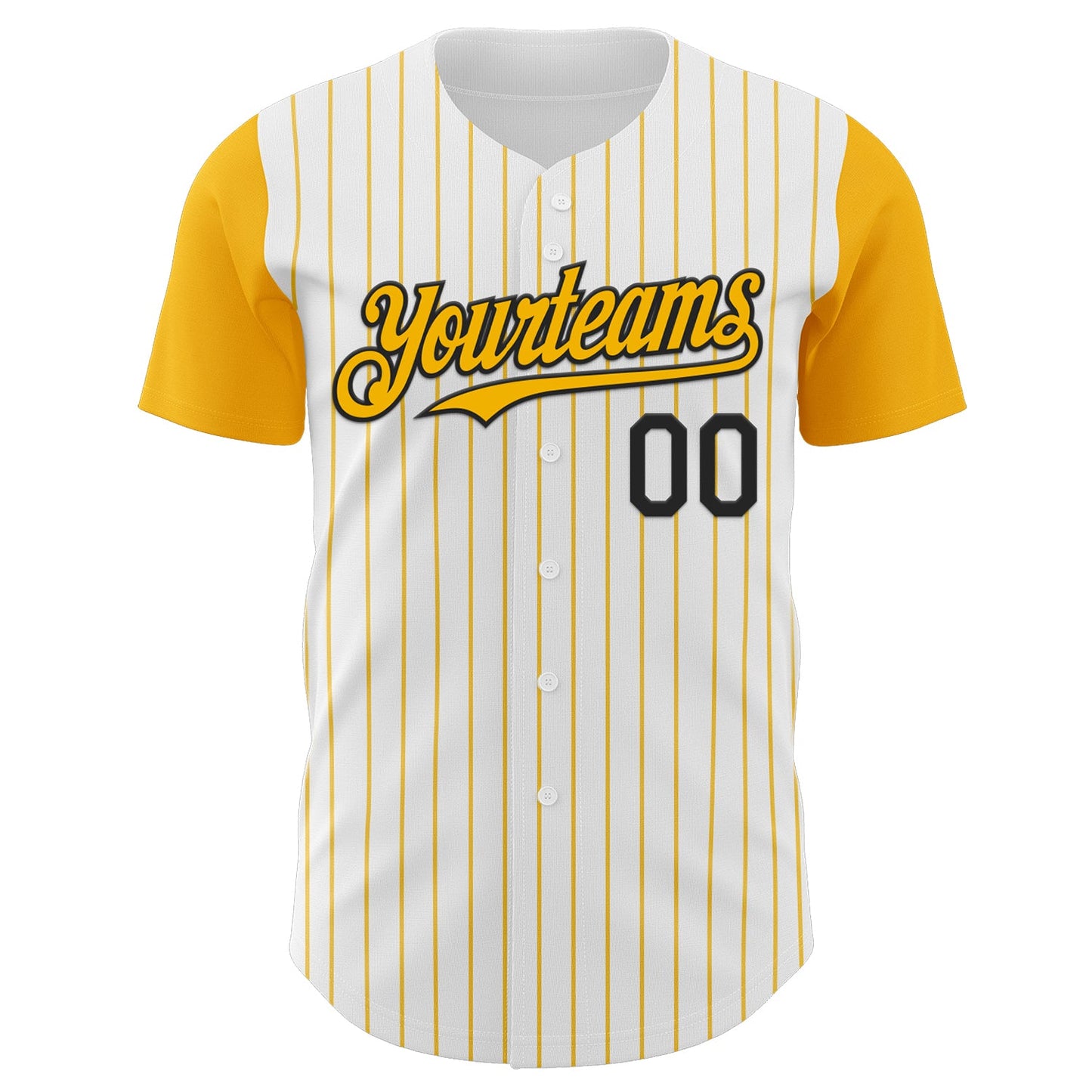 Custom White Gold Pinstripe Black Authentic Two Tone Baseball Jersey view 2