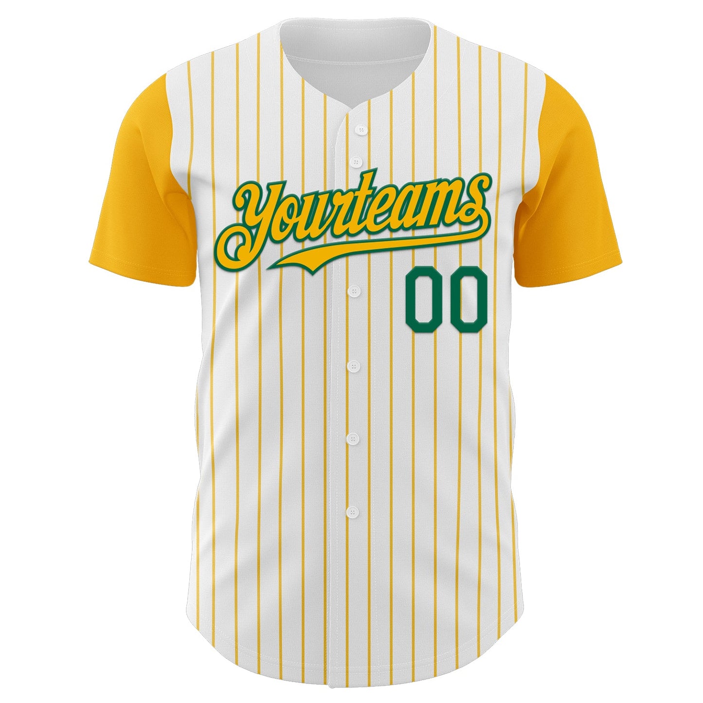 Custom White Gold Pinstripe Kelly Green Authentic Two Tone Baseball Jersey view 2