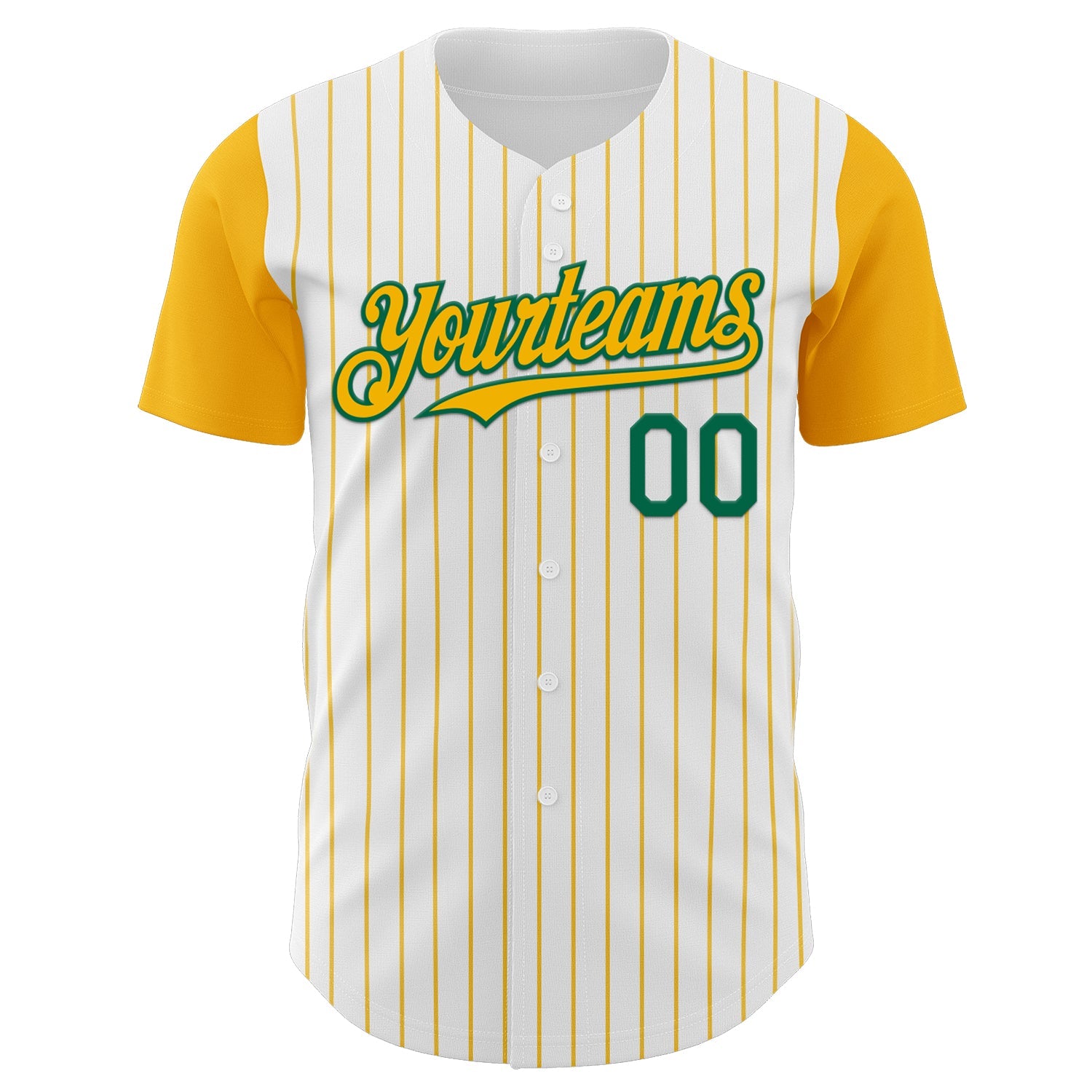 Custom White Gold Pinstripe Kelly Green Authentic Two Tone Baseball Jersey view 2