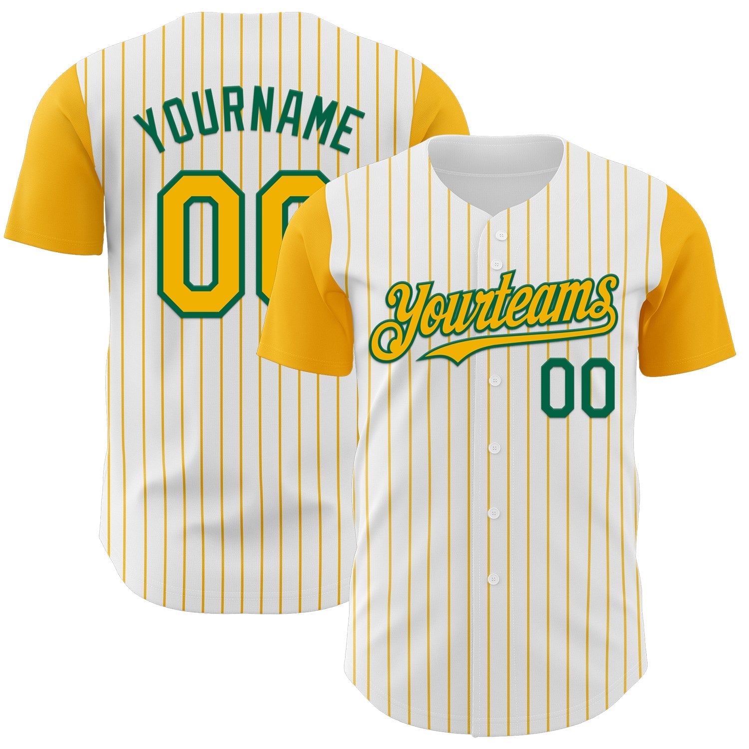 Custom White Gold Pinstripe Kelly Green Authentic Two Tone Baseball Jersey - Main View