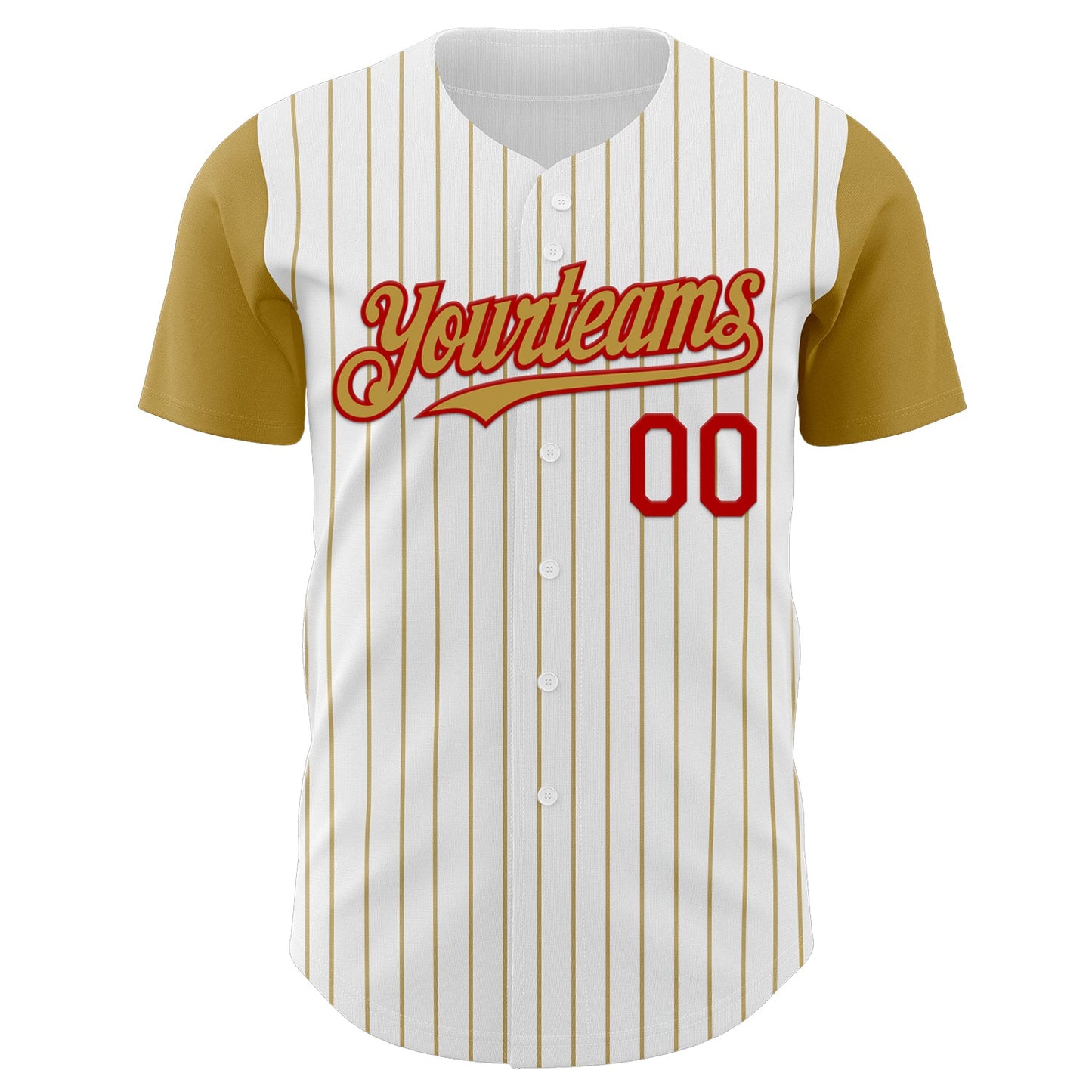 Custom White Old Gold Pinstripe Red Authentic Two Tone Baseball Jersey view 2