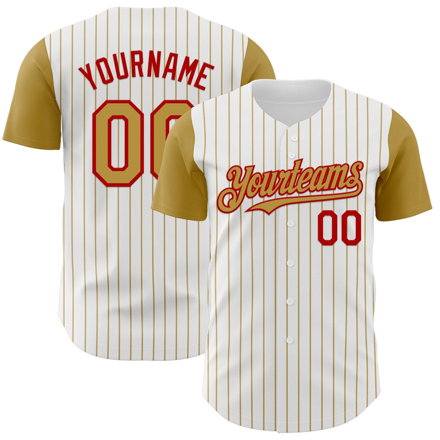 Custom White Old Gold Pinstripe Red Authentic Two Tone Baseball Jersey - Main View