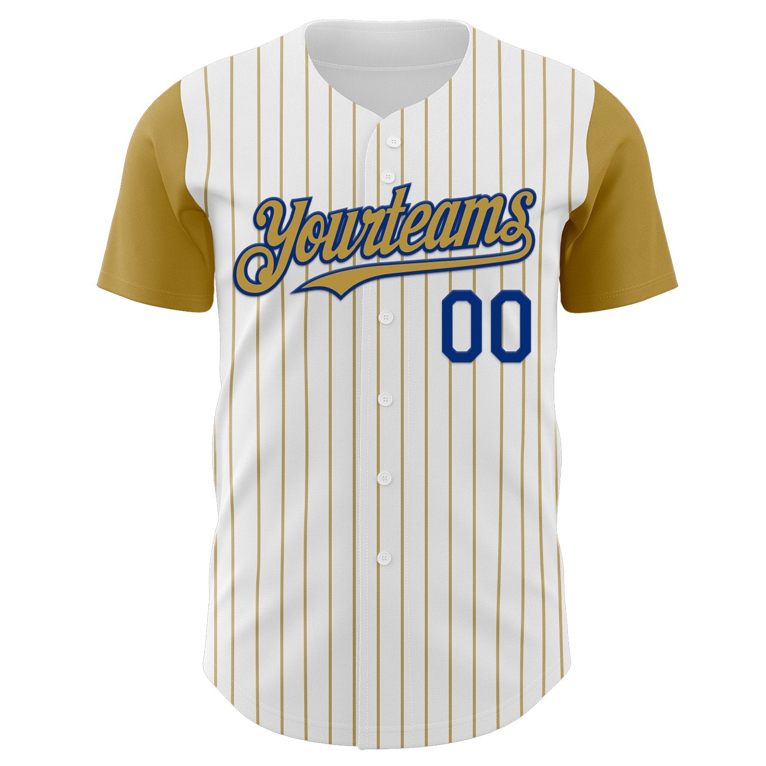 Custom White Old Gold Pinstripe Royal Authentic Two Tone Baseball Jersey view 2