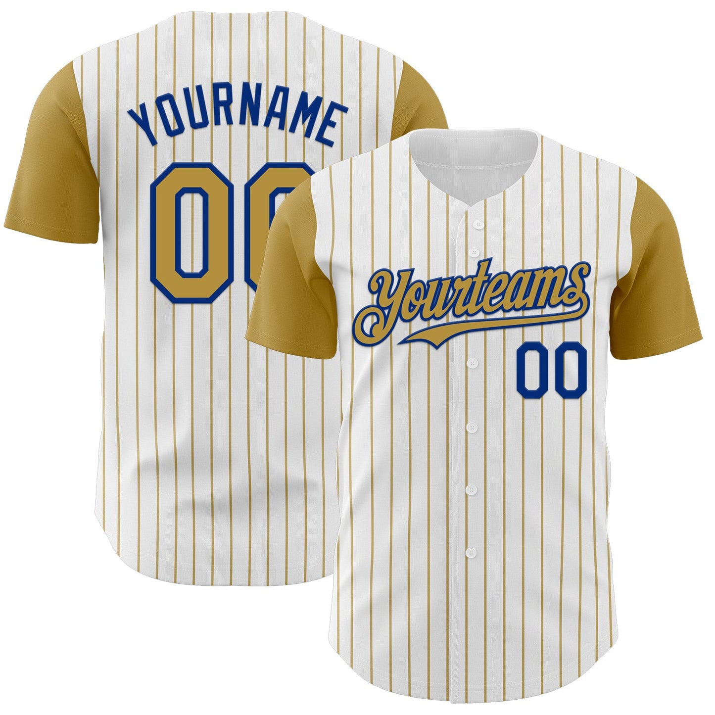 Custom White Old Gold Pinstripe Royal Authentic Two Tone Baseball Jersey - Main View