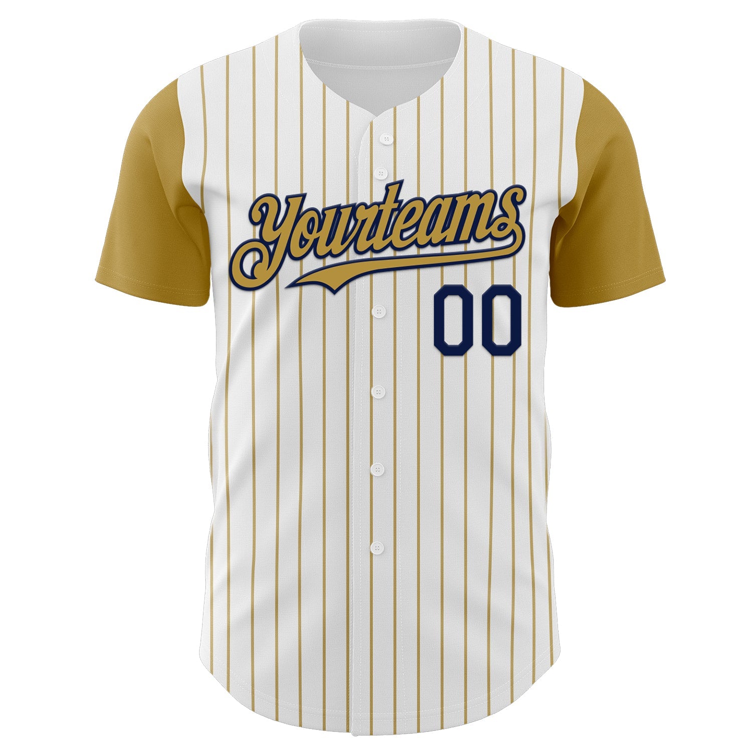 Custom White Old Gold Pinstripe Navy Authentic Two Tone Baseball Jersey view 2