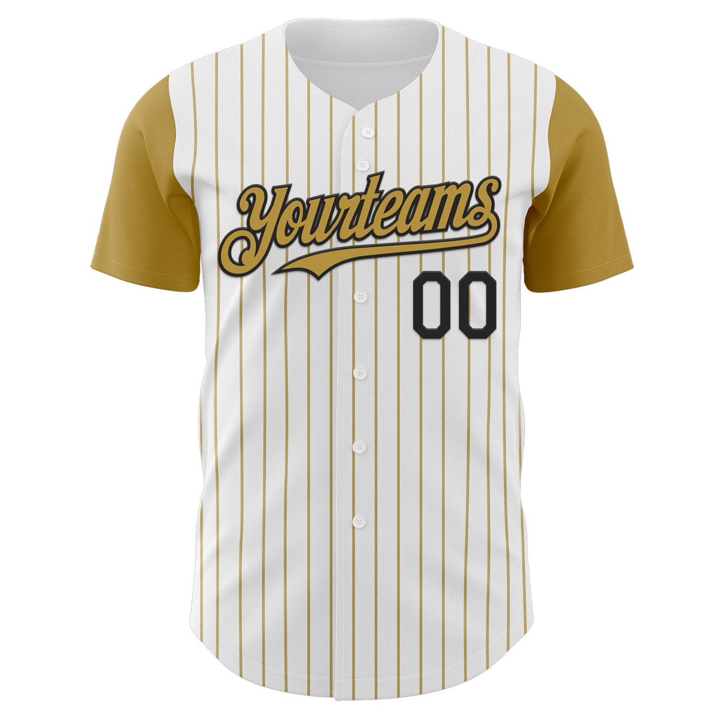 Custom White Old Gold Pinstripe Black Authentic Two Tone Baseball Jersey view 2