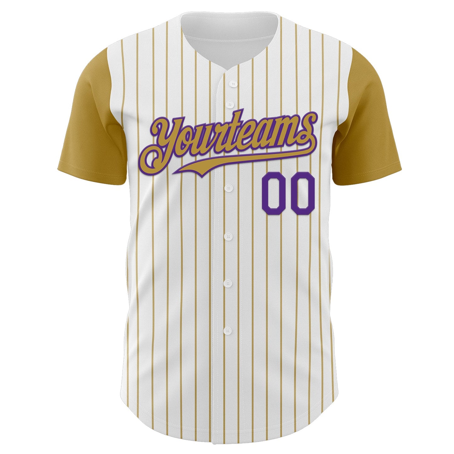 Custom White Old Gold Pinstripe Purple Authentic Two Tone Baseball Jersey view 2