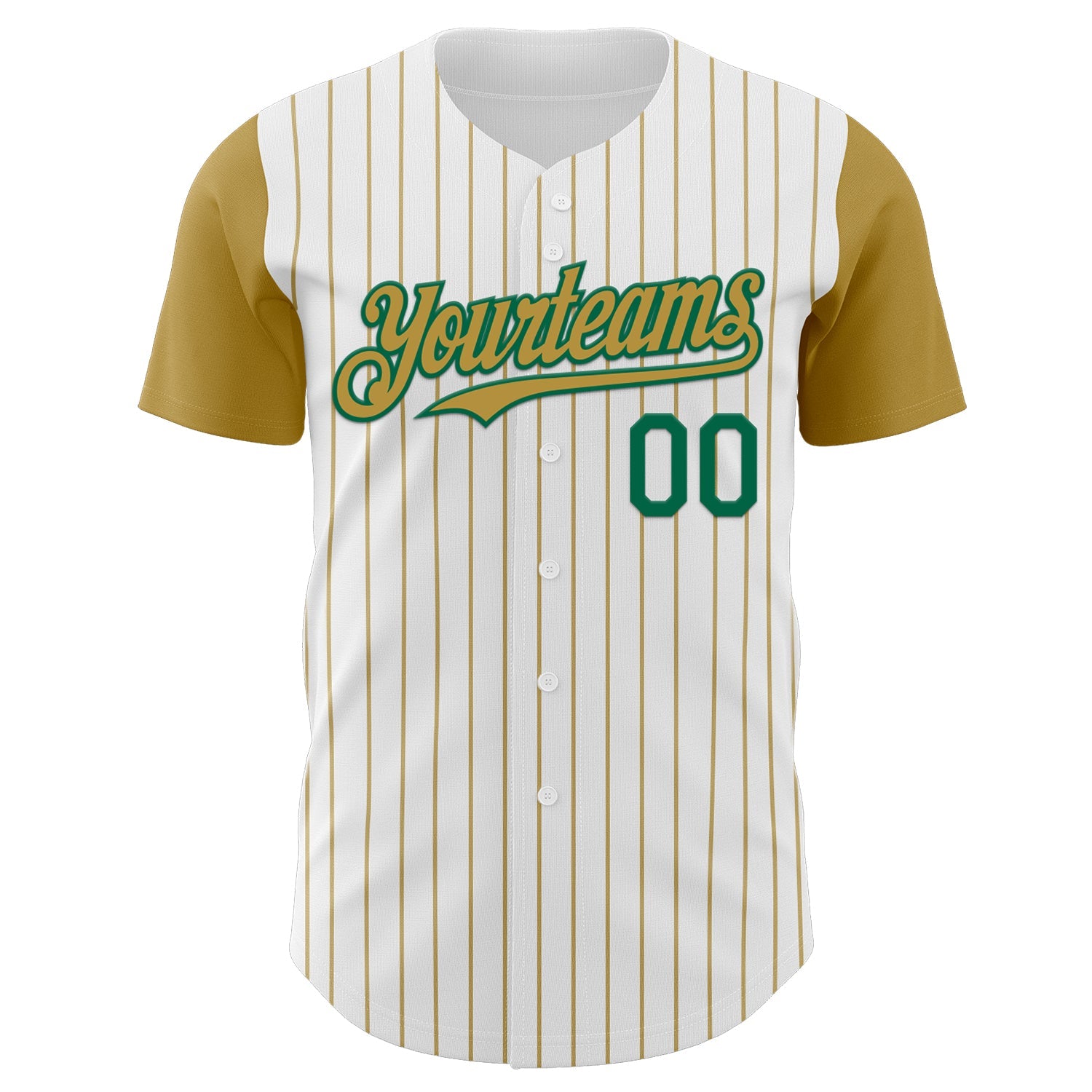 Custom White Old Gold Pinstripe Kelly Green Authentic Two Tone Baseball Jersey view 2