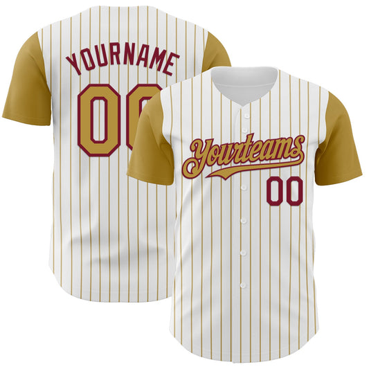 Custom White Old Gold Pinstripe Crimson Authentic Two Tone Baseball Jersey - Main View