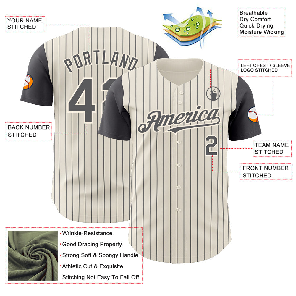 Custom Cream Steel Gray Pinstripe Steel Gray Authentic Two Tone Baseball Jersey view 3