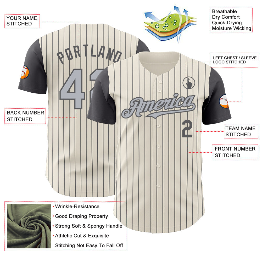 Custom Cream Steel Gray Pinstripe Gray Authentic Two Tone Baseball Jersey view 3