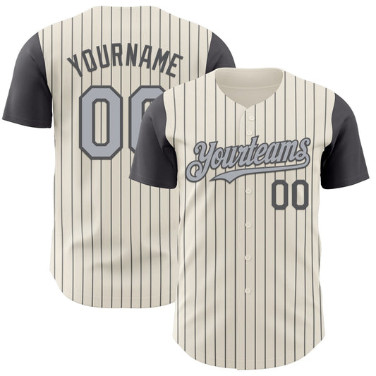 Custom Cream Steel Gray Pinstripe Gray Authentic Two Tone Baseball Jersey - Main View