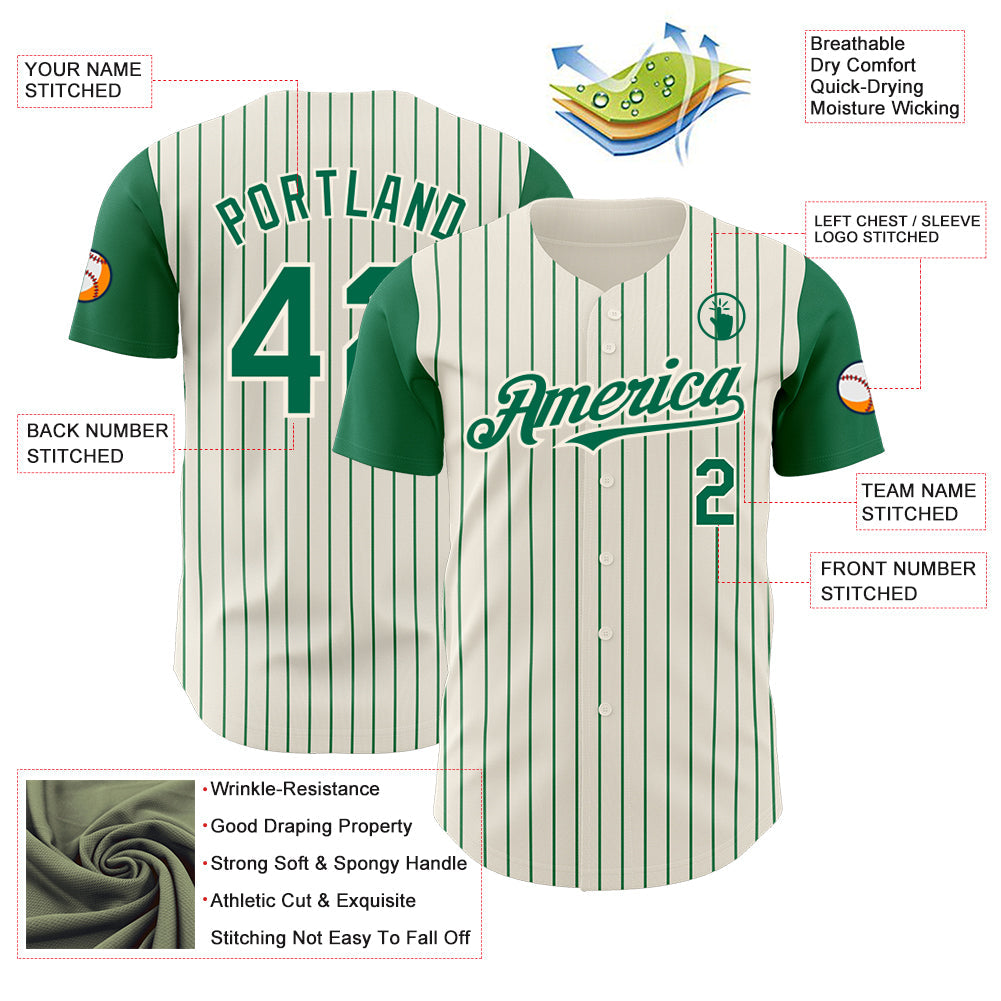 Custom Cream Kelly Green Pinstripe Kelly Green Authentic Two Tone Baseball Jersey view 3