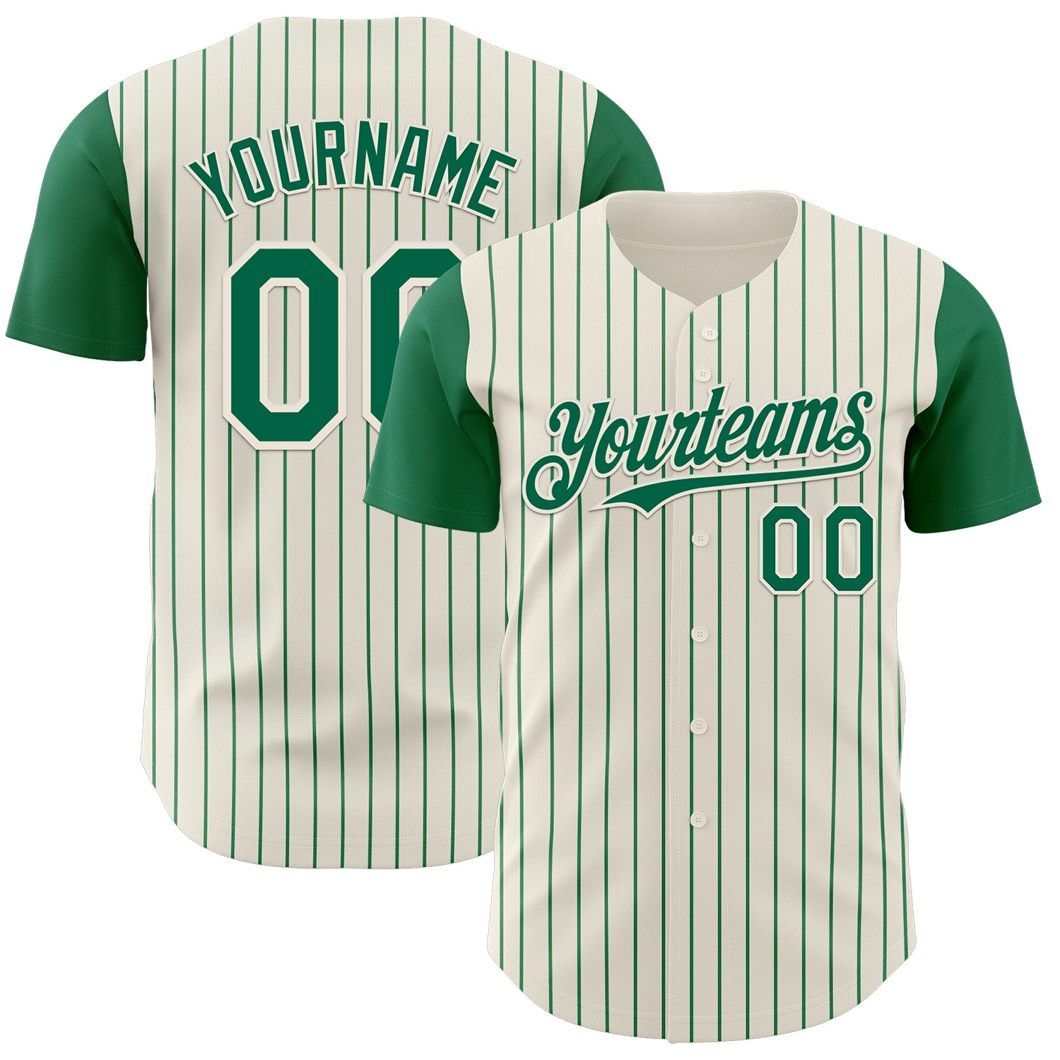 Custom Cream Kelly Green Pinstripe Kelly Green Authentic Two Tone Baseball Jersey - Main View