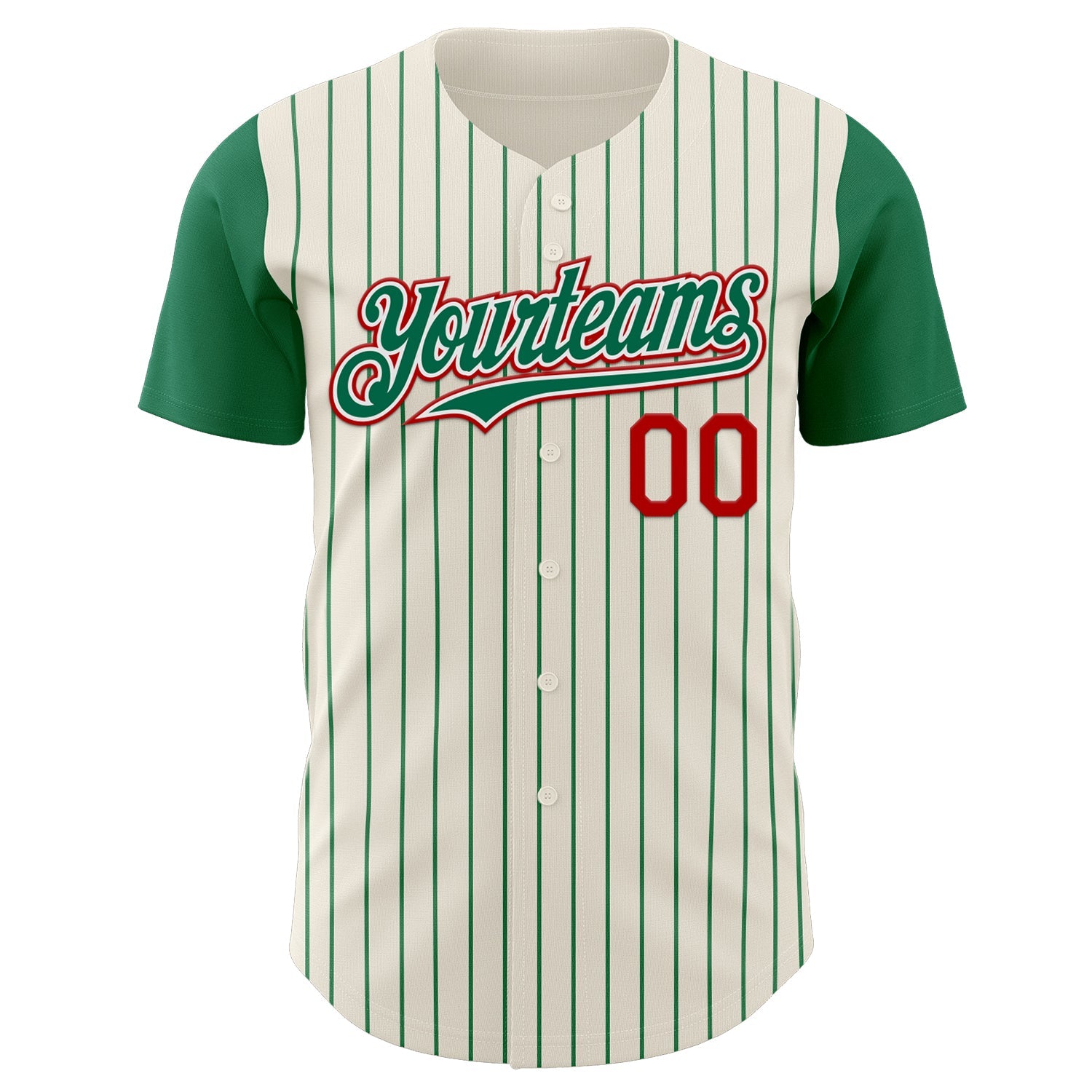 Custom Cream Kelly Green Pinstripe White-Red Authentic Two Tone Baseball Jersey view 2
