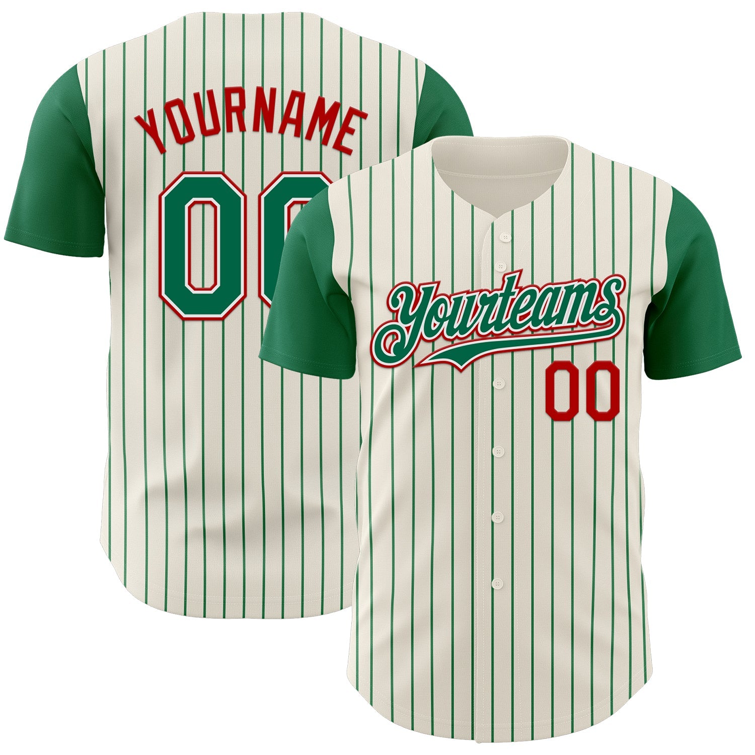 Custom Cream Kelly Green Pinstripe White-Red Authentic Two Tone Baseball Jersey - Main View