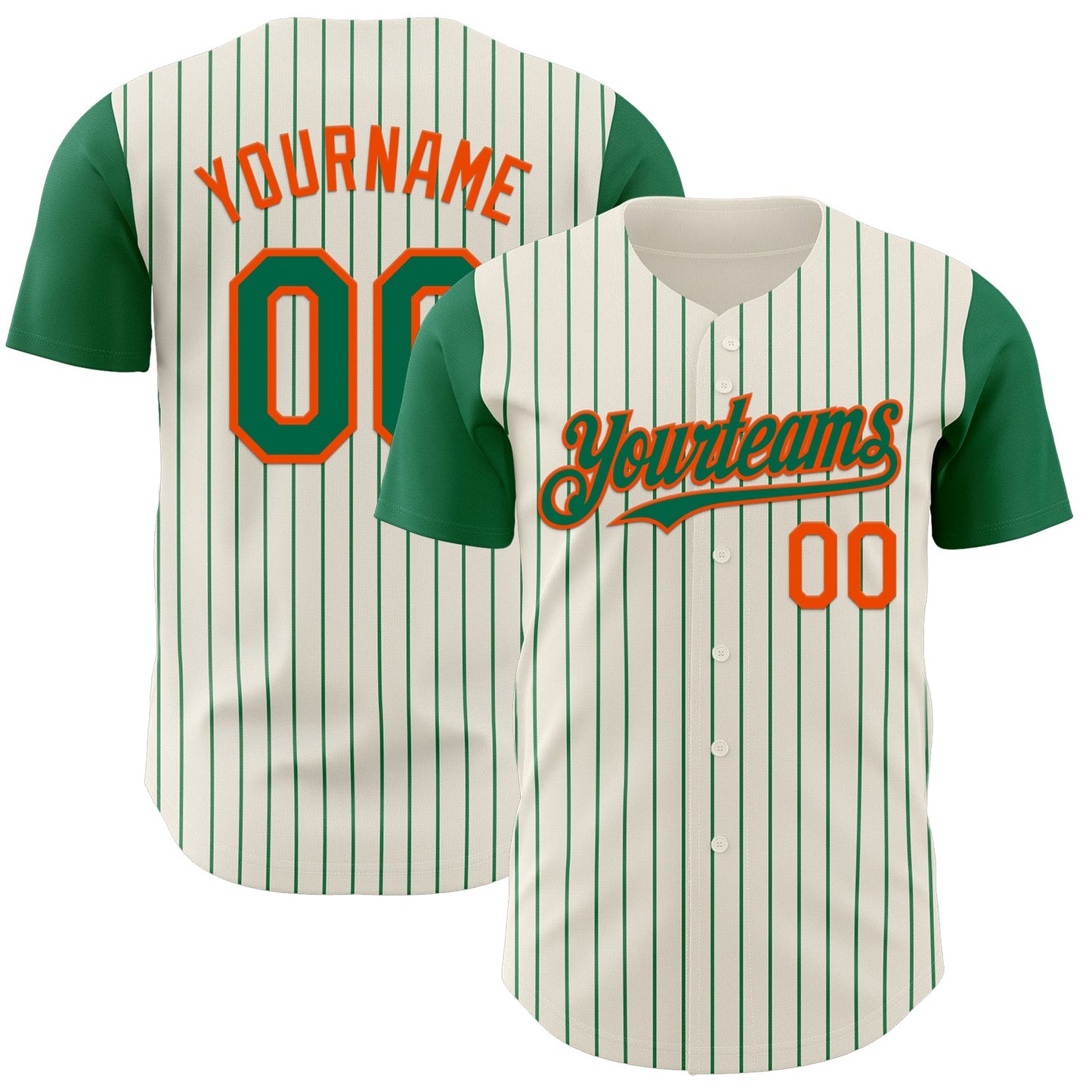 Custom Cream Kelly Green Pinstripe Orange Authentic Two Tone Baseball Jersey - Main View