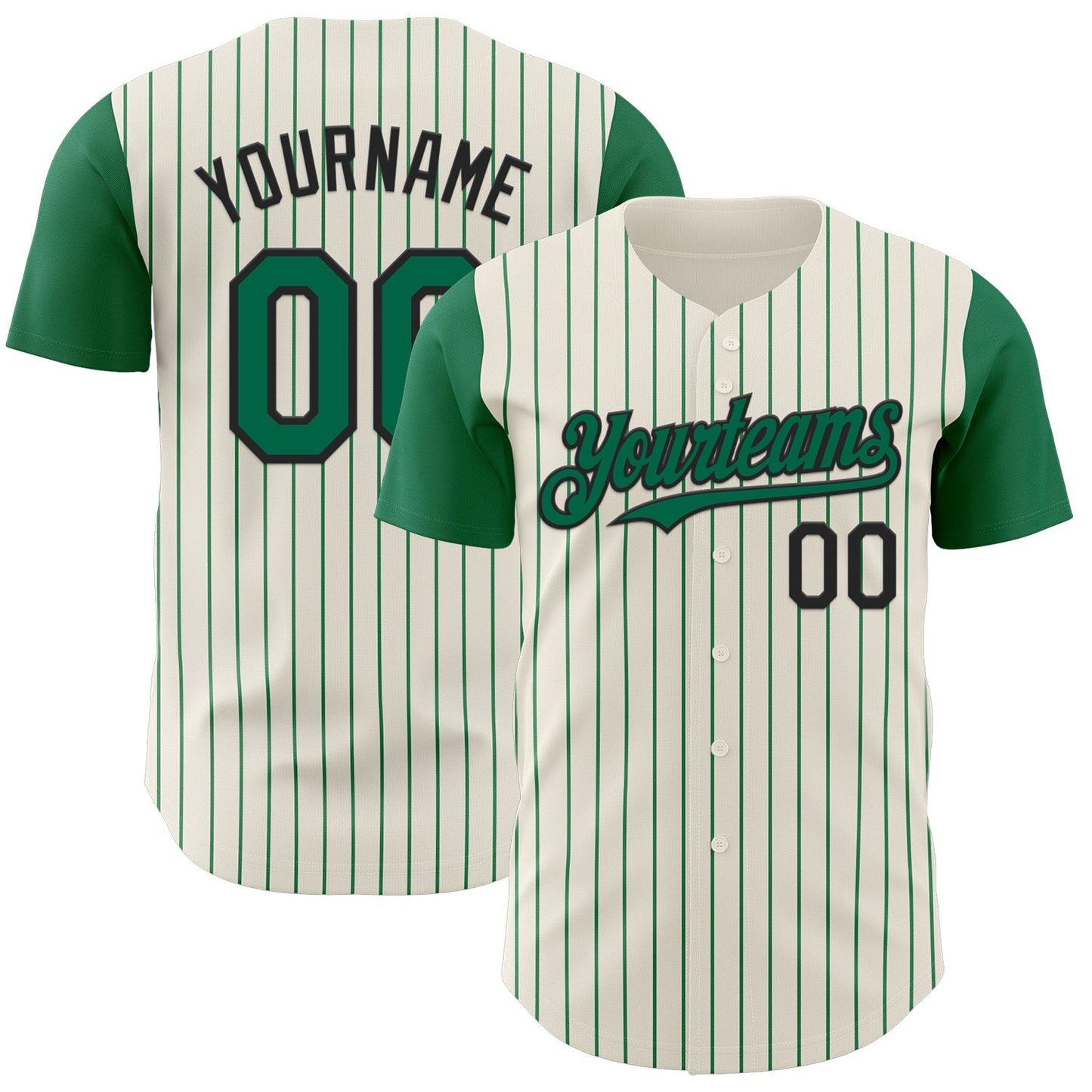Custom Cream Kelly Green Pinstripe Black Authentic Two Tone Baseball Jersey - Main View
