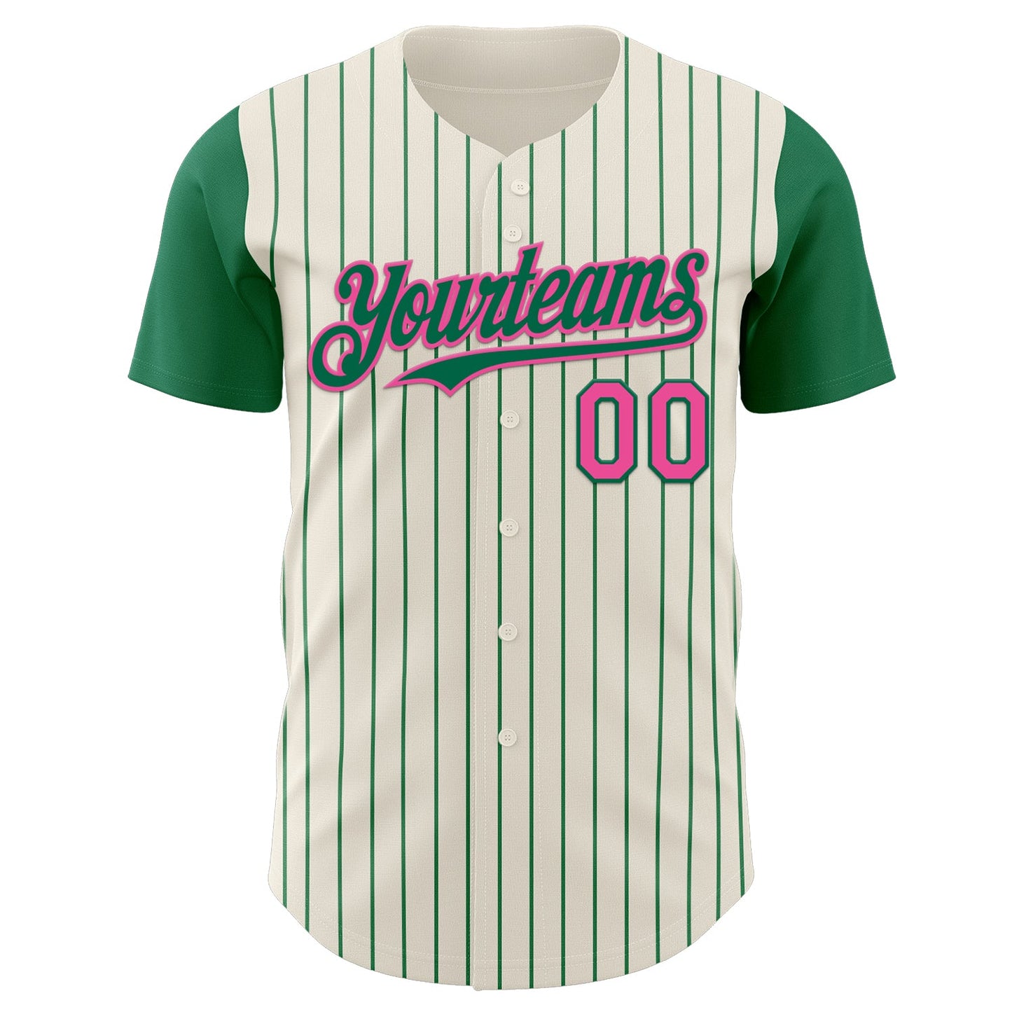 Custom Cream Kelly Green Pinstripe Pink Authentic Two Tone Baseball Jersey view 2