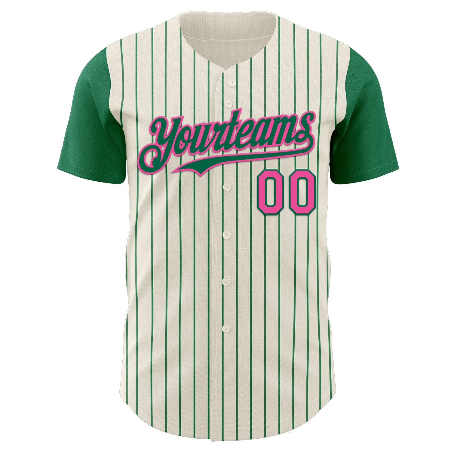 Custom Cream Kelly Green Pinstripe Pink Authentic Two Tone Baseball Jersey view 2