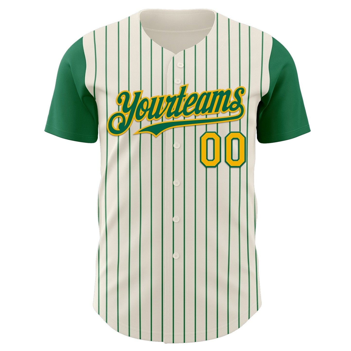 Custom Cream Kelly Green Pinstripe Gold Authentic Two Tone Baseball Jersey view 2