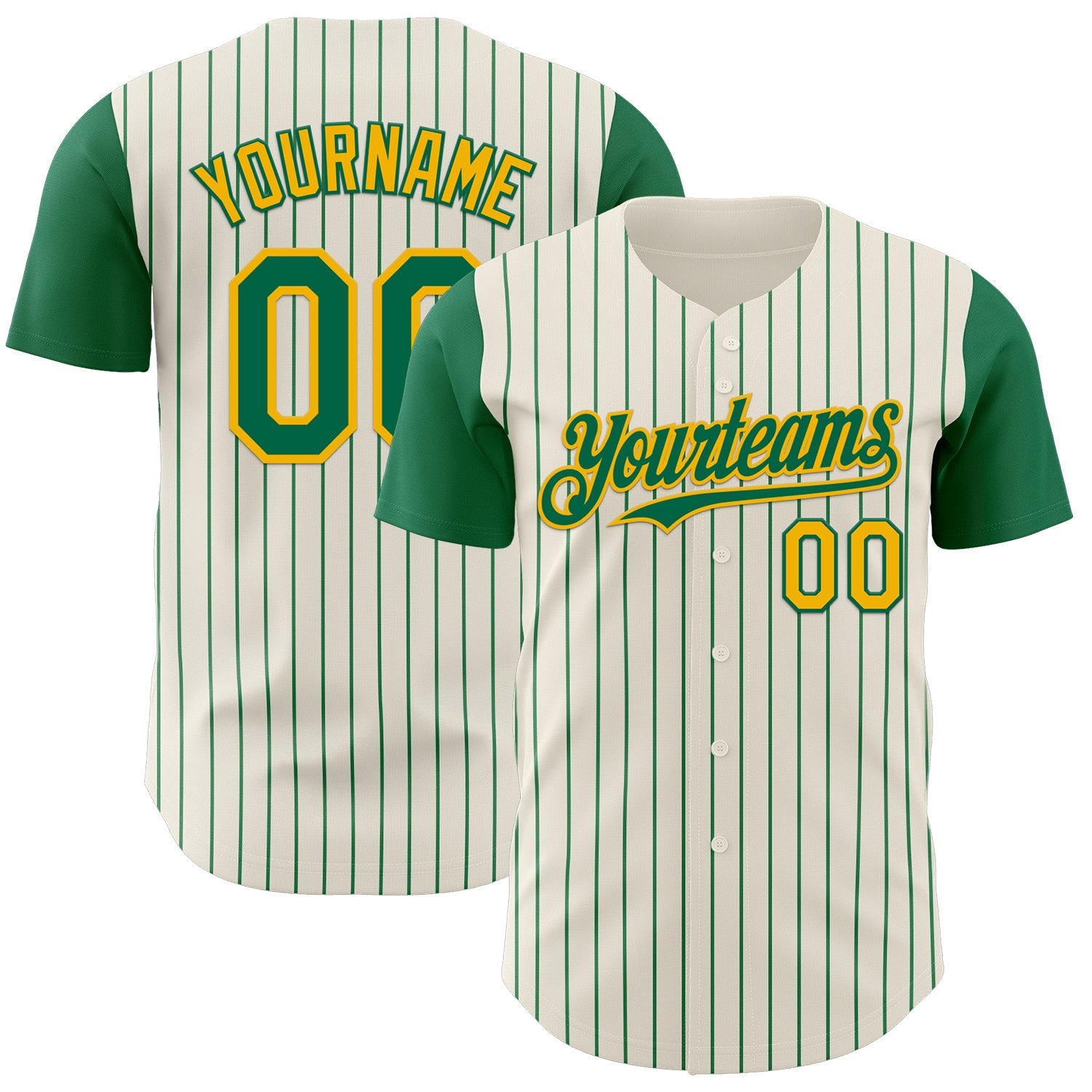 Custom Cream Kelly Green Pinstripe Gold Authentic Two Tone Baseball Jersey - Main View