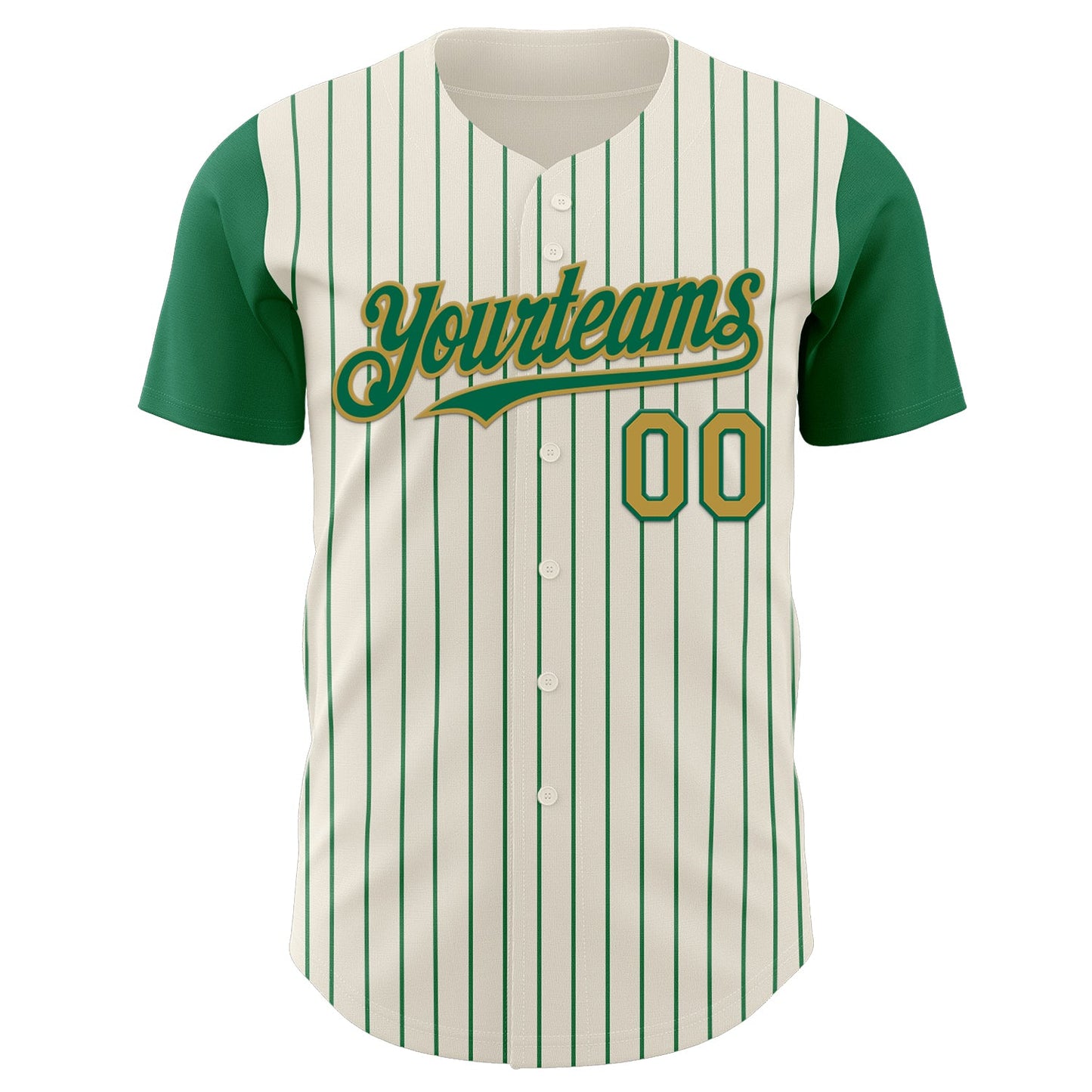 Custom Cream Kelly Green Pinstripe Old Gold Authentic Two Tone Baseball Jersey view 2