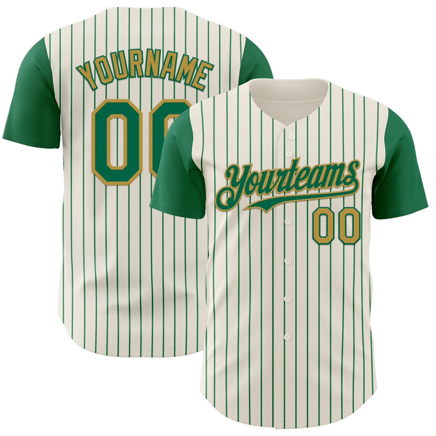 Custom Cream Kelly Green Pinstripe Old Gold Authentic Two Tone Baseball Jersey - Main View