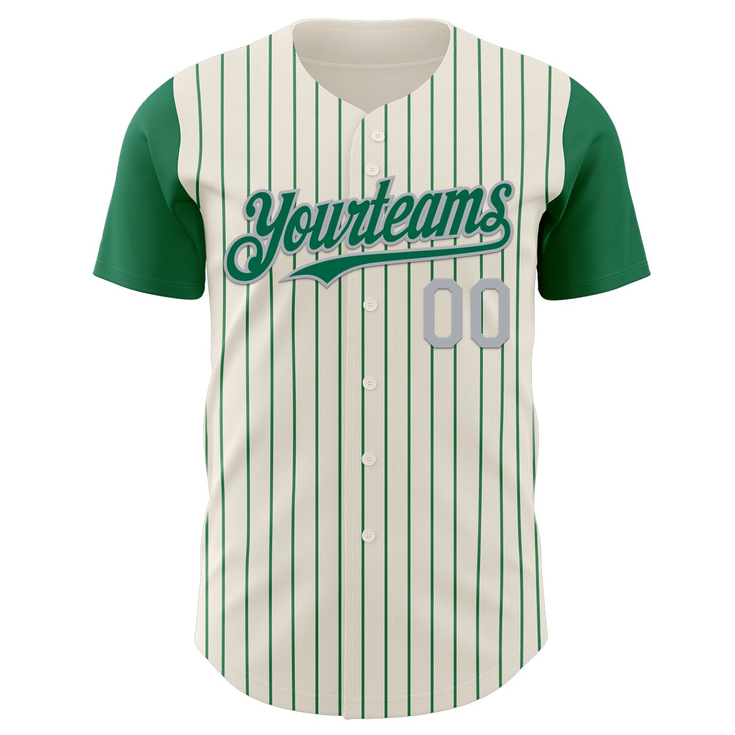 Custom Cream Kelly Green Pinstripe Gray Authentic Two Tone Baseball Jersey view 2