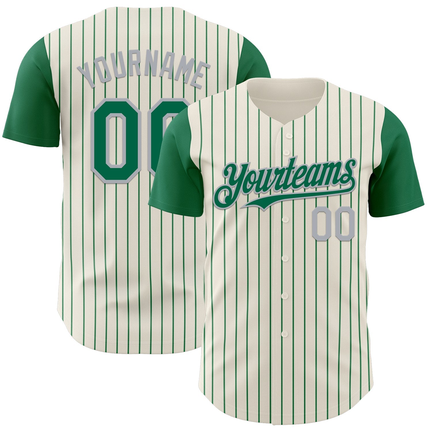 Custom Cream Kelly Green Pinstripe Gray Authentic Two Tone Baseball Jersey - Main View