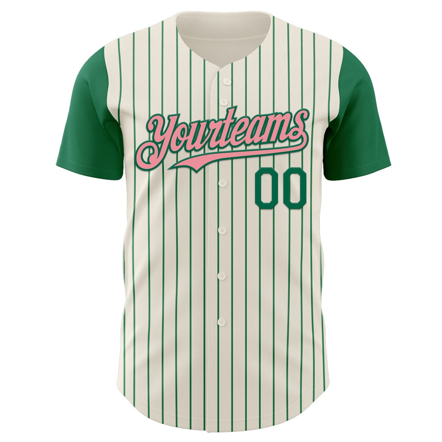 Custom Cream Kelly Green Pinstripe Medium Pink Authentic Two Tone Baseball Jersey view 2