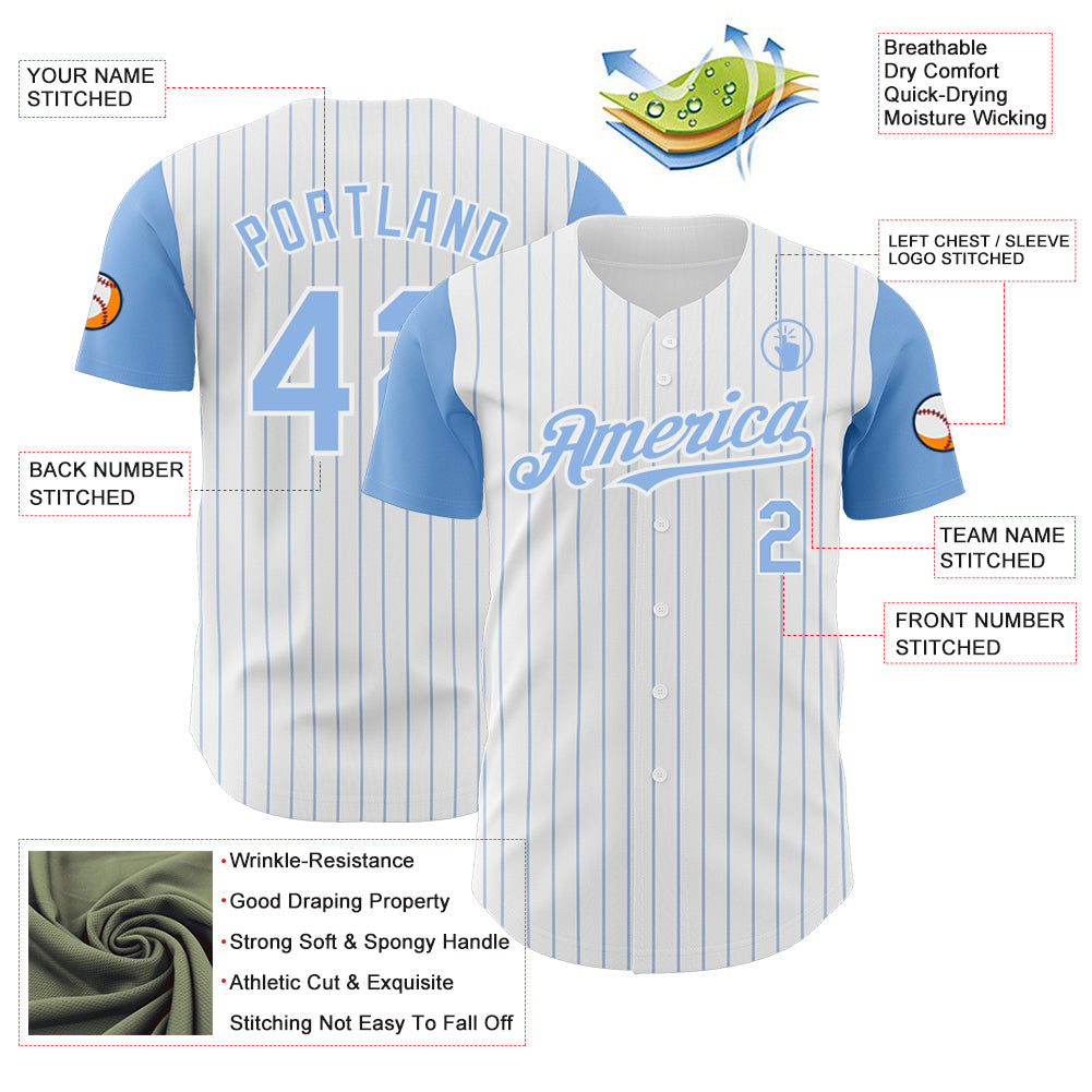 Custom White Light Blue Pinstripe Light Blue Authentic Two Tone Baseball Jersey view 3