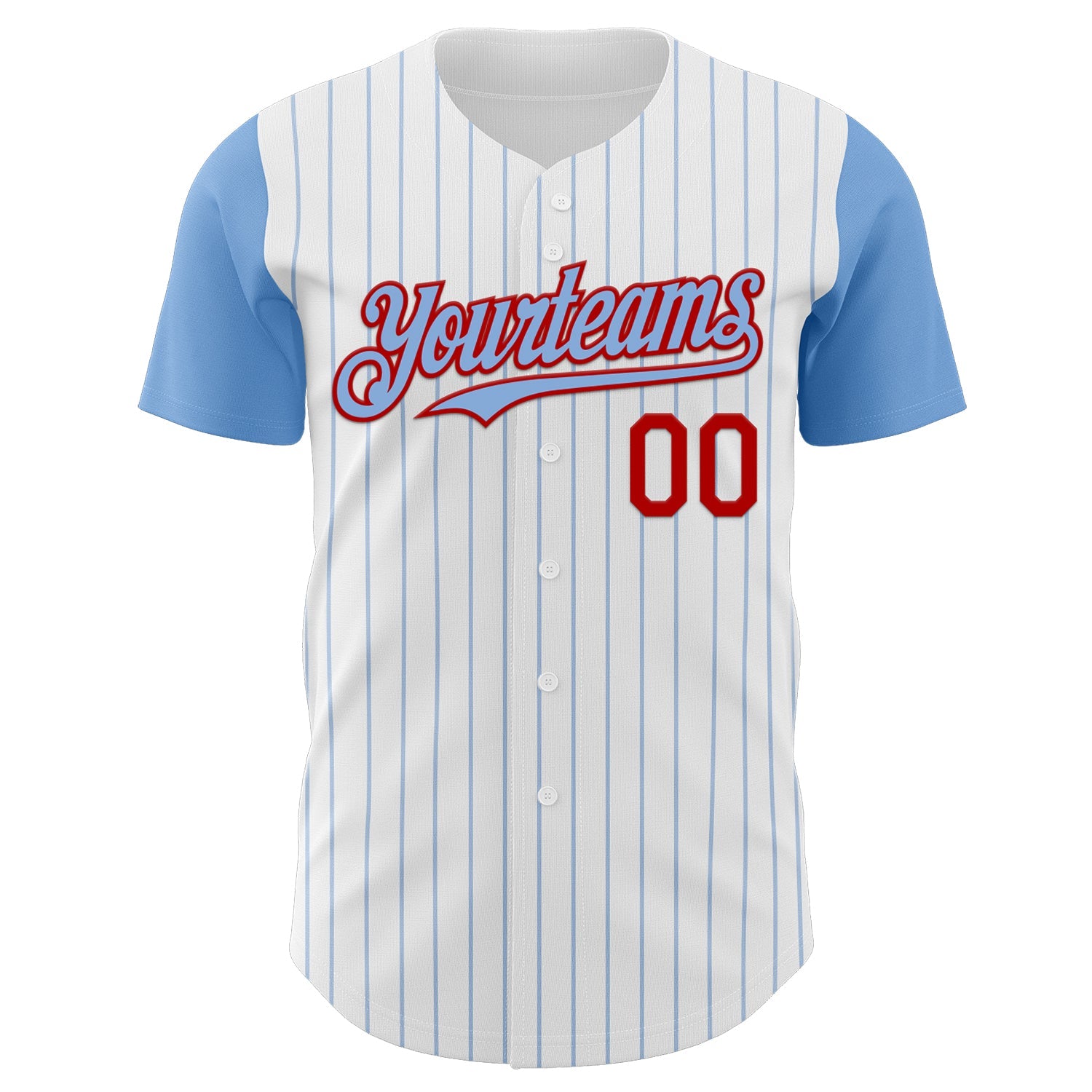 Custom White Light Blue Pinstripe Red Authentic Two Tone Baseball Jersey view 2