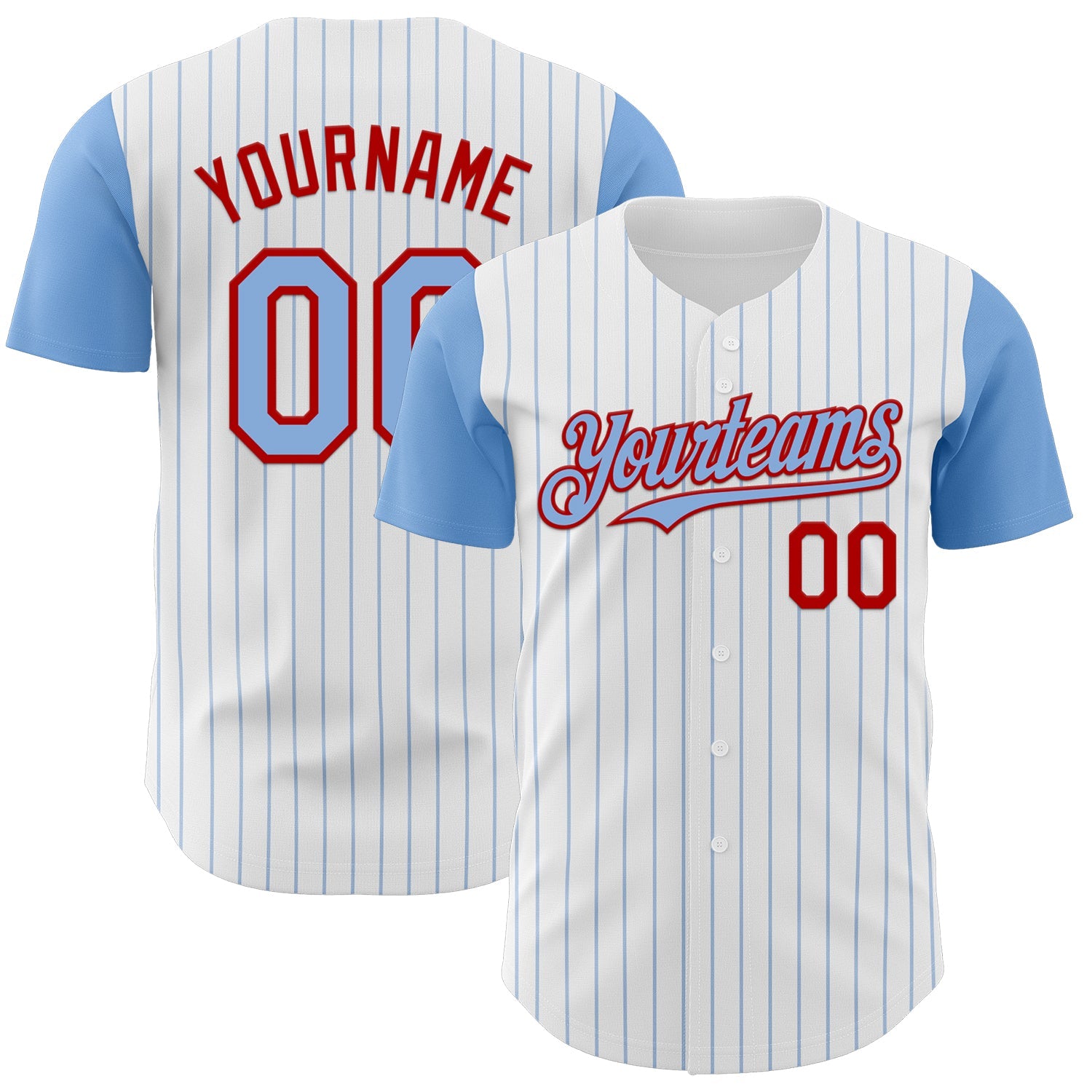 Custom White Light Blue Pinstripe Red Authentic Two Tone Baseball Jersey - Main View