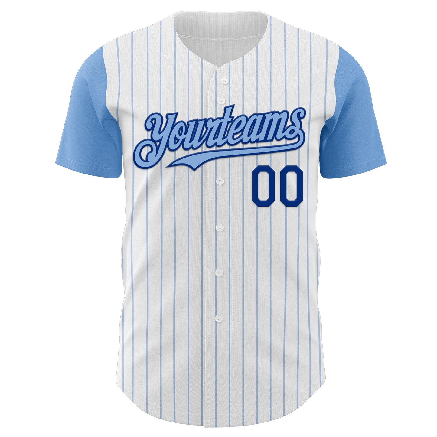 Custom White Light Blue Pinstripe Royal Authentic Two Tone Baseball Jersey view 2