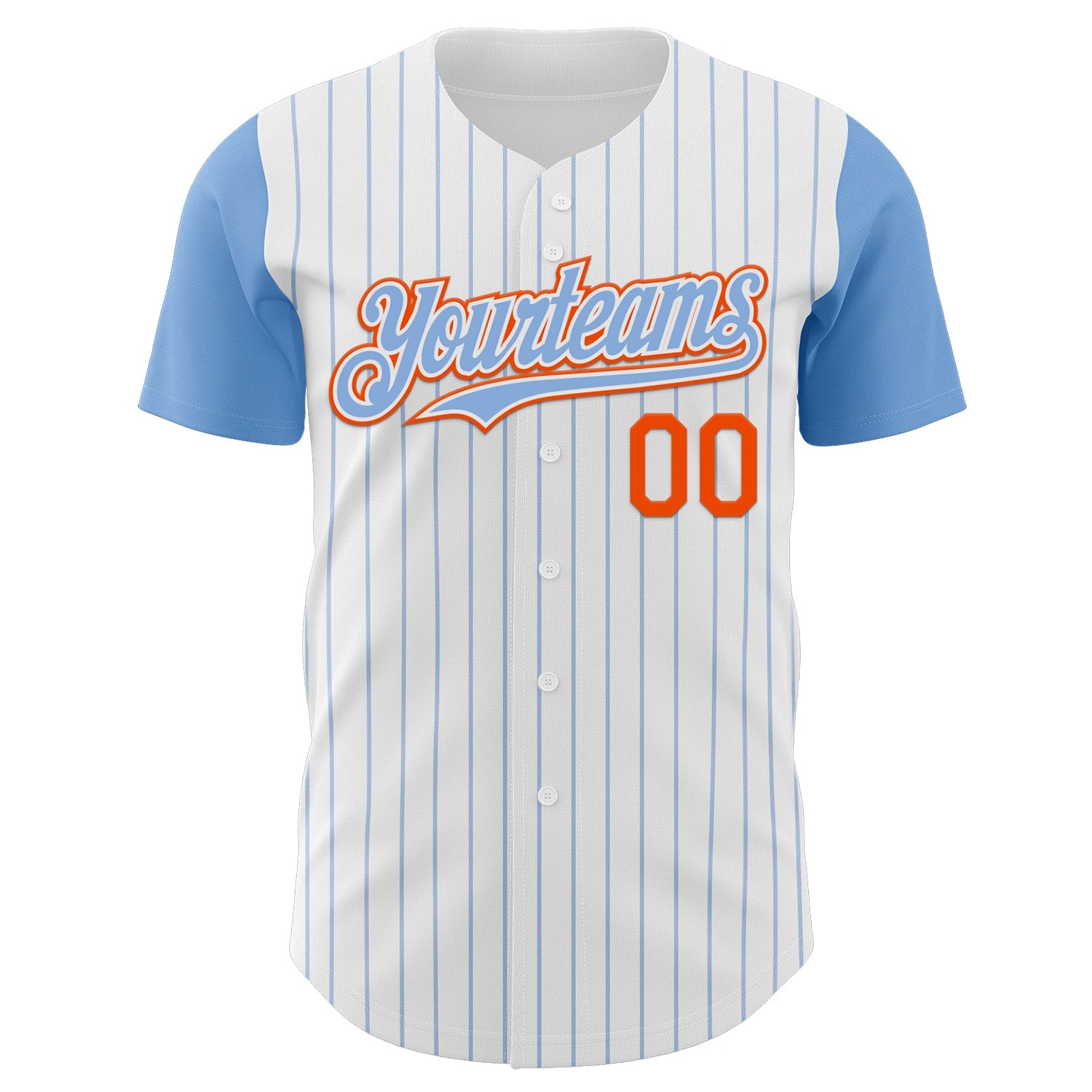Custom White Light Blue Pinstripe Orange Authentic Two Tone Baseball Jersey view 2