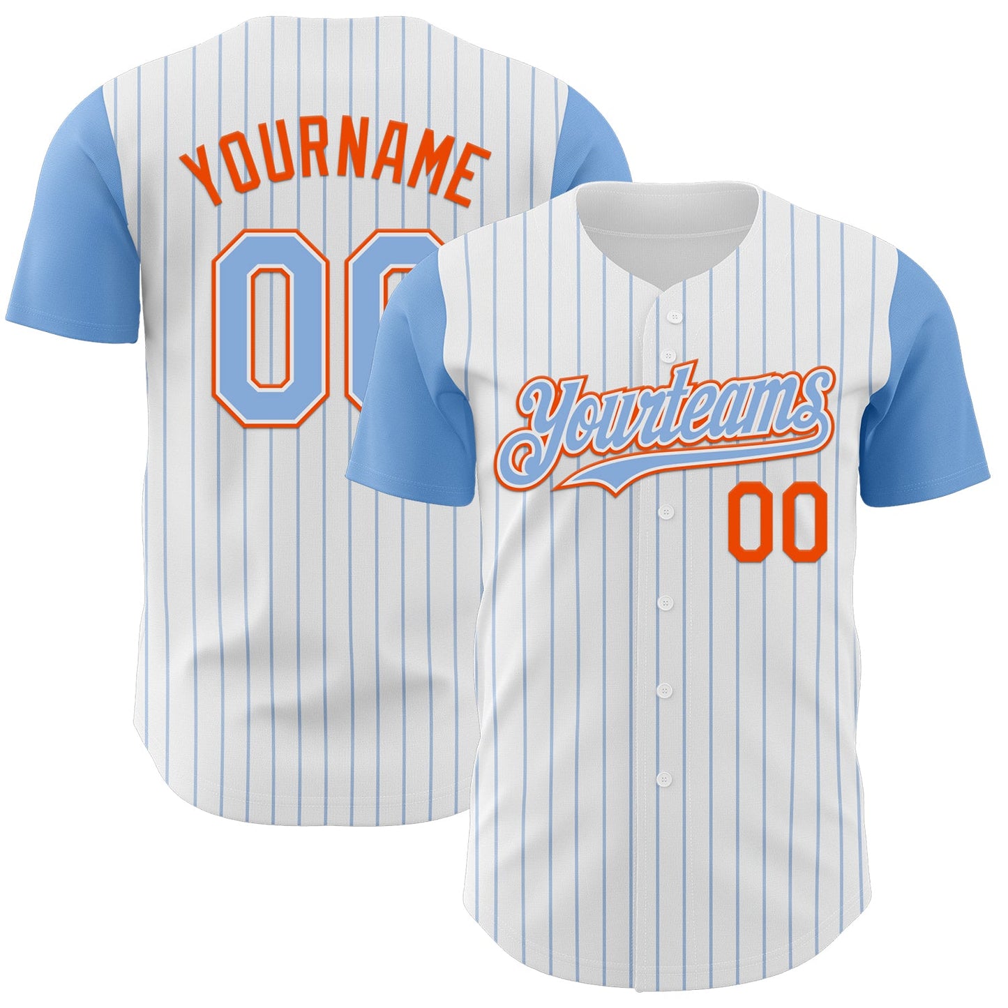 Custom White Light Blue Pinstripe Orange Authentic Two Tone Baseball Jersey - Main View