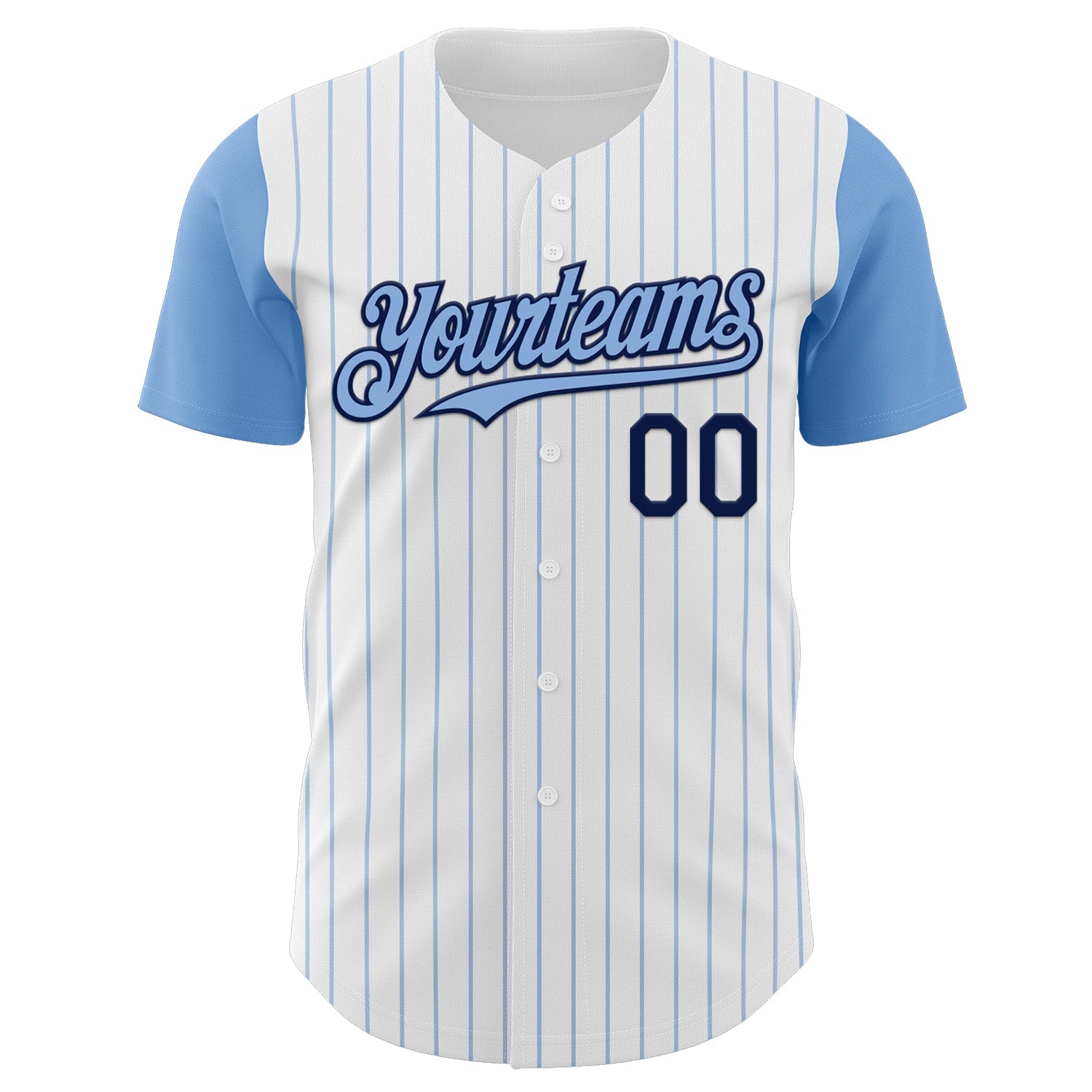 Custom White Light Blue Pinstripe Black Authentic Two Tone Baseball Jersey view 2