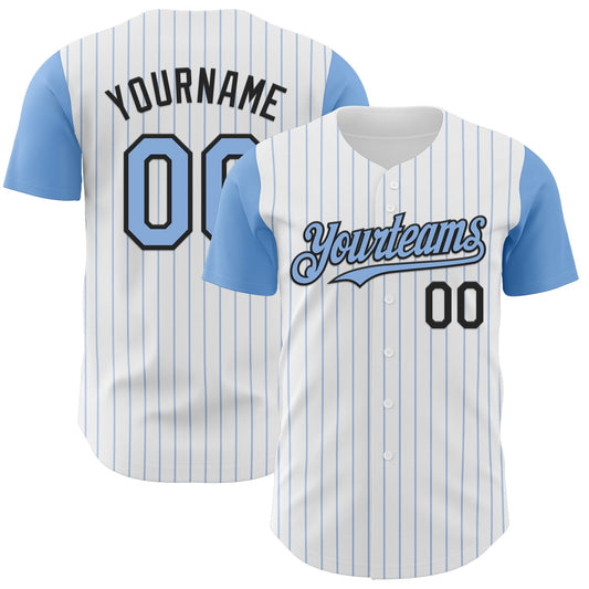 Custom White Light Blue Pinstripe Black Authentic Two Tone Baseball Jersey - Main View