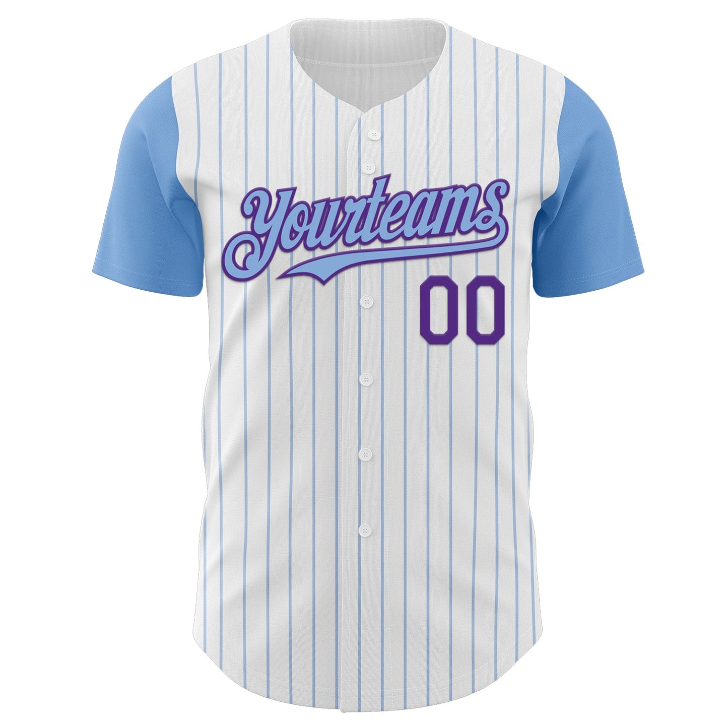 Custom White Light Blue Pinstripe Purple Authentic Two Tone Baseball Jersey view 2