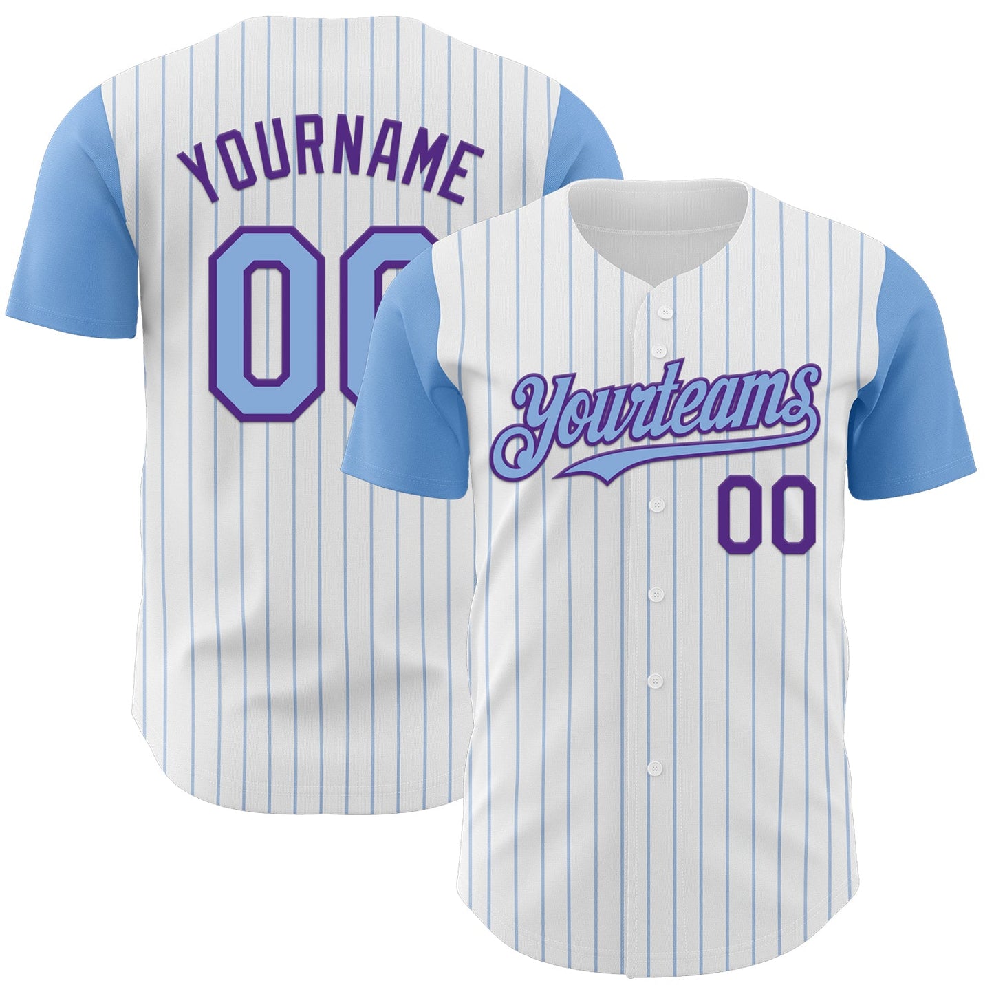 Custom White Light Blue Pinstripe Purple Authentic Two Tone Baseball Jersey - Main View