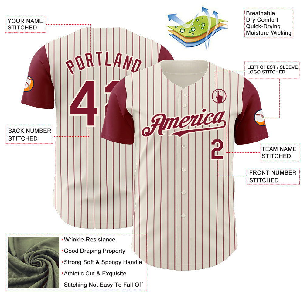 Custom Cream Crimson Pinstripe Crimson Authentic Two Tone Baseball Jersey view 3
