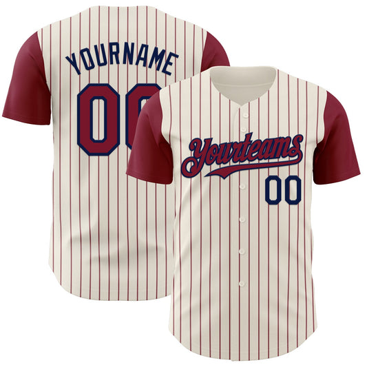 Custom Cream Crimson Pinstripe Navy Authentic Two Tone Baseball Jersey - Main View