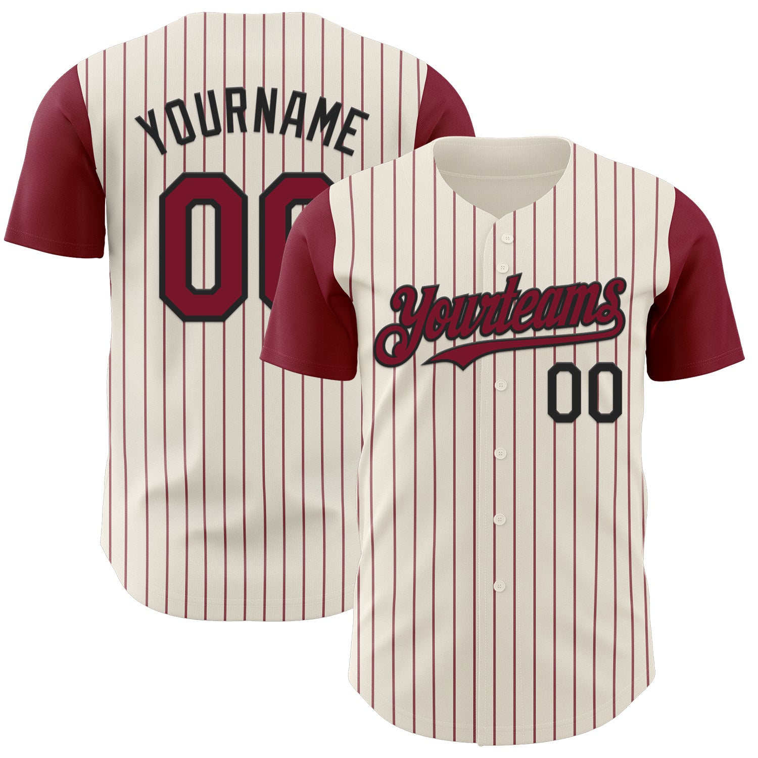 Custom Cream Crimson Pinstripe Black Authentic Two Tone Baseball Jersey - Main View