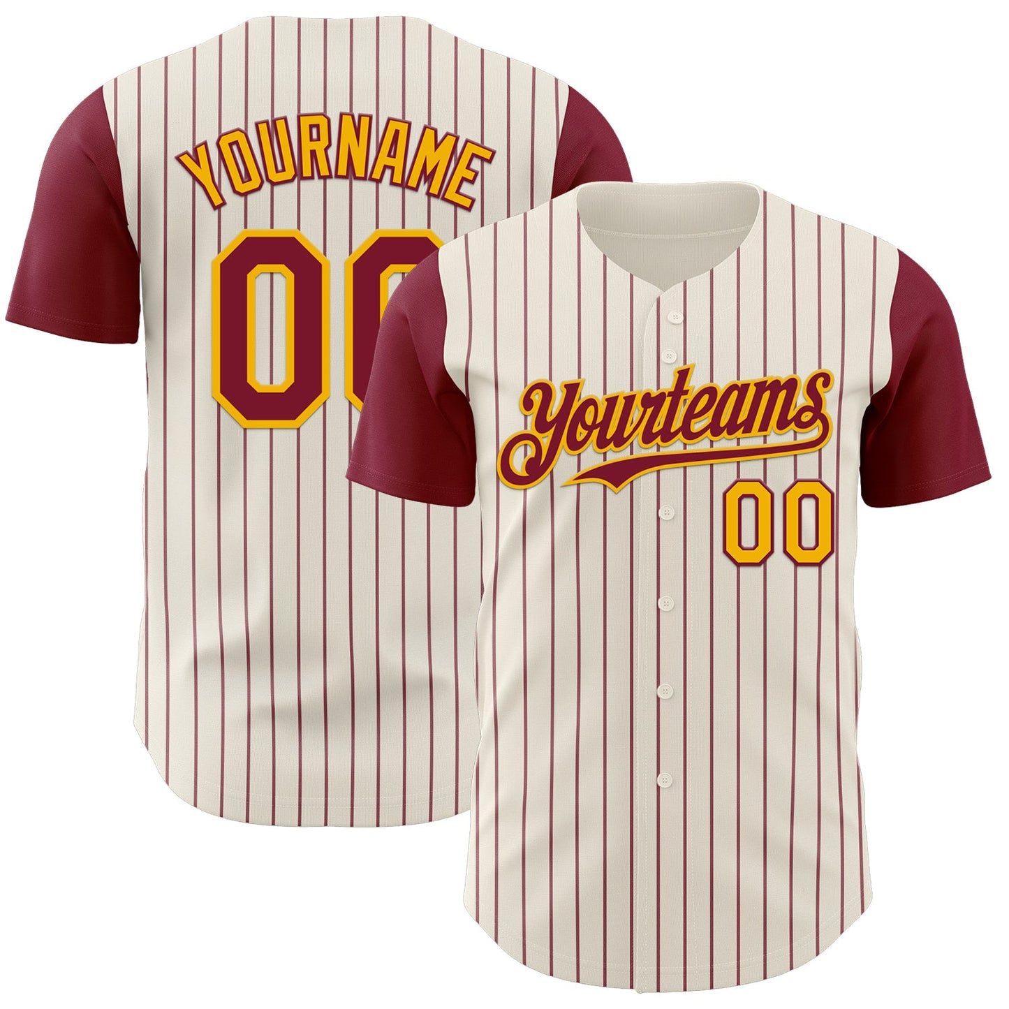 Custom Cream Crimson Pinstripe Gold Authentic Two Tone Baseball Jersey - Main View