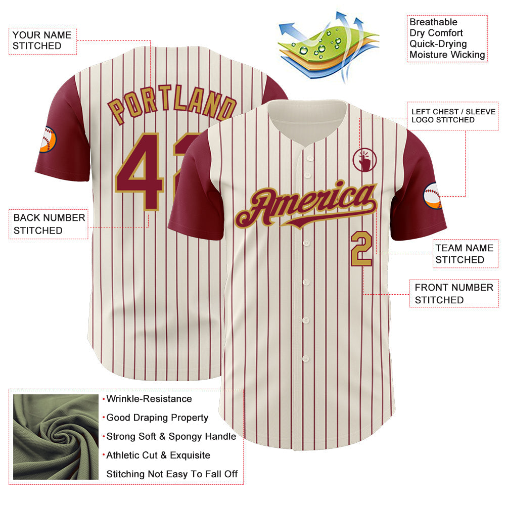 Custom Cream Crimson Pinstripe Old Gold Authentic Two Tone Baseball Jersey view 3