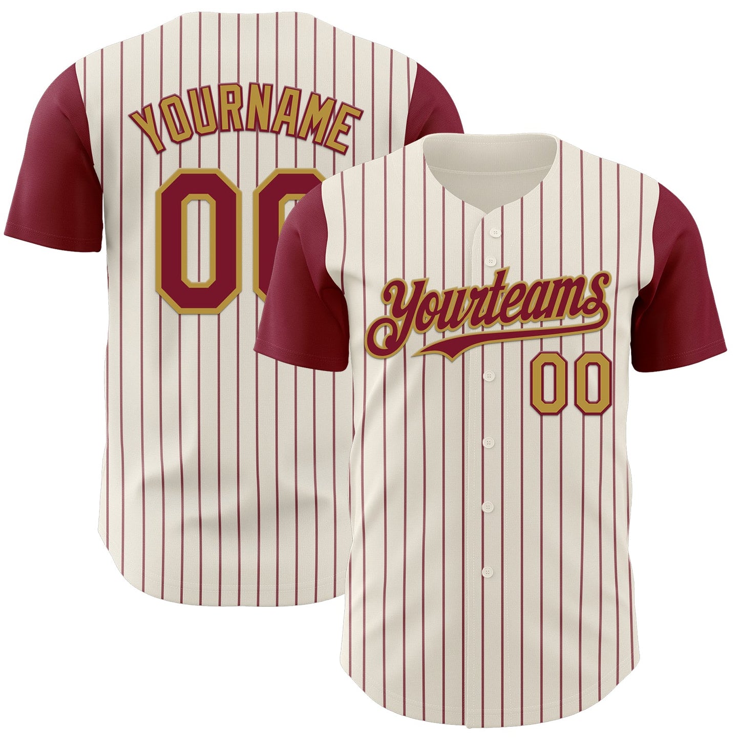 Custom Cream Crimson Pinstripe Old Gold Authentic Two Tone Baseball Jersey - Main View
