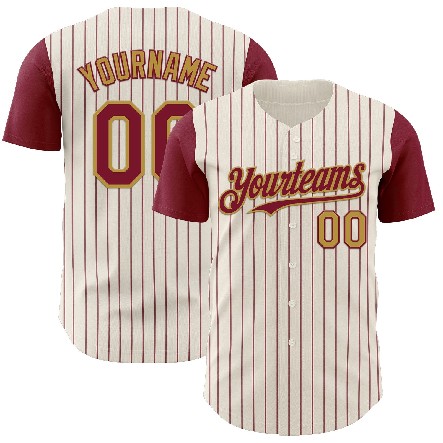 Custom Cream Crimson Pinstripe Old Gold Authentic Two Tone Baseball Jersey - Main View